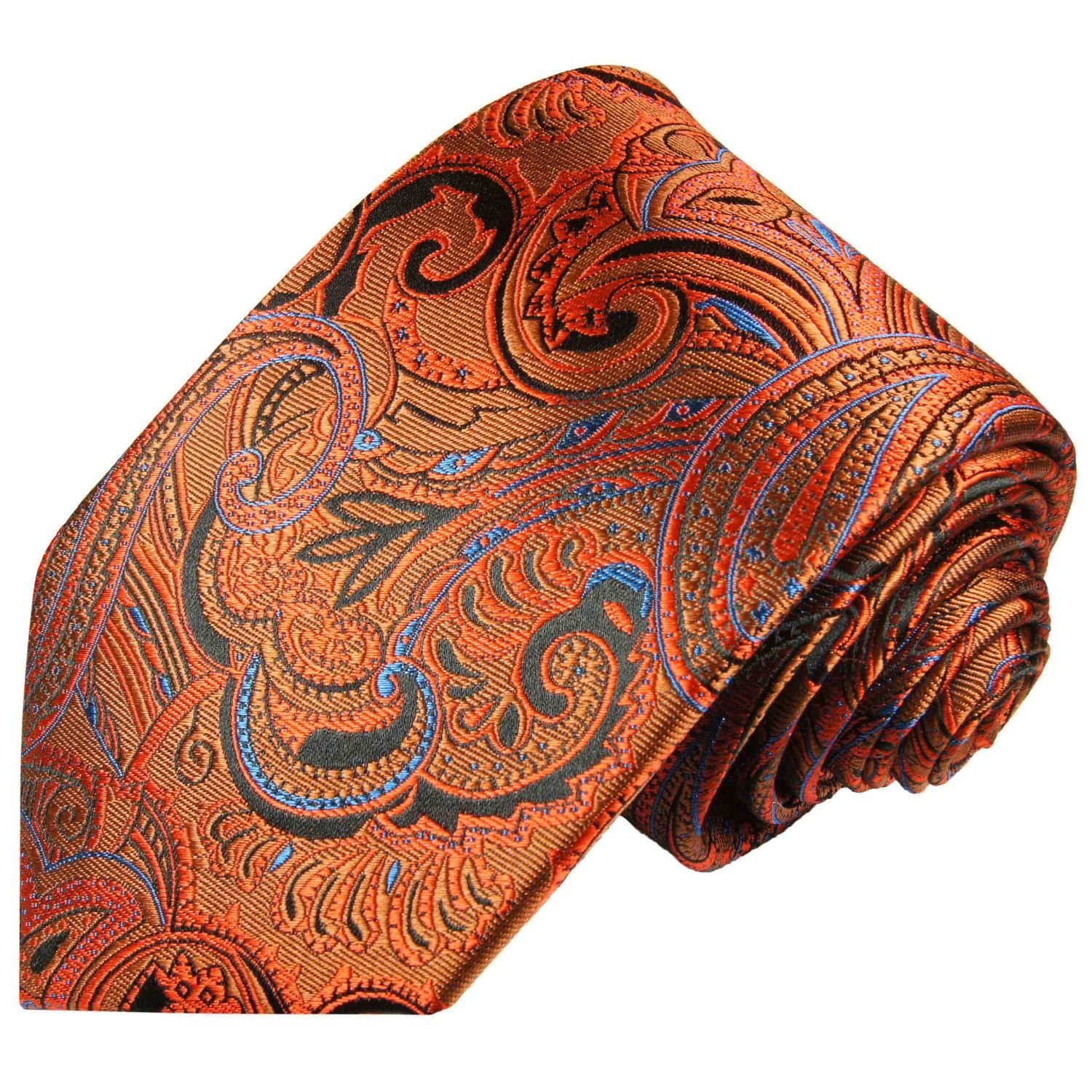Paul Malone Krawatte Elegante Seidenkrawatte Herren Schlips modern paisley 100% Seide Breit (8cm), Extra lang (165cm), orange blau 2023