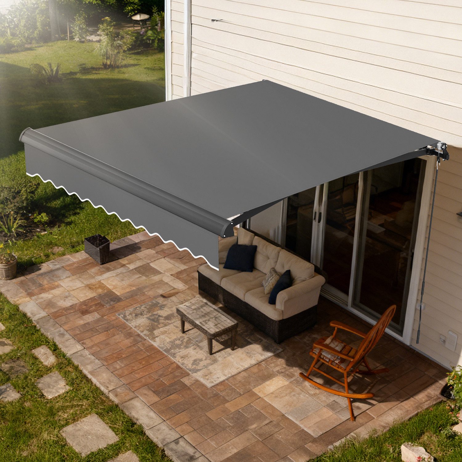 Clanmacy Kassettenmarkise Markise Elektrisch mit Fernbedienung Handkurbel Polyester Grau 2,5x2 m