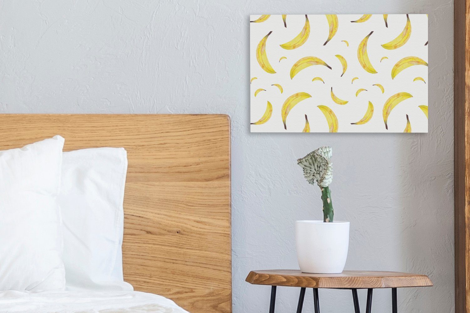 OneMillionCanvasses® Leinwandbild Bananen - Aufhängefertig, Leinwandbilder, Obst Weiß, 30x20 Wanddeko, (1 Wandbild - St), cm
