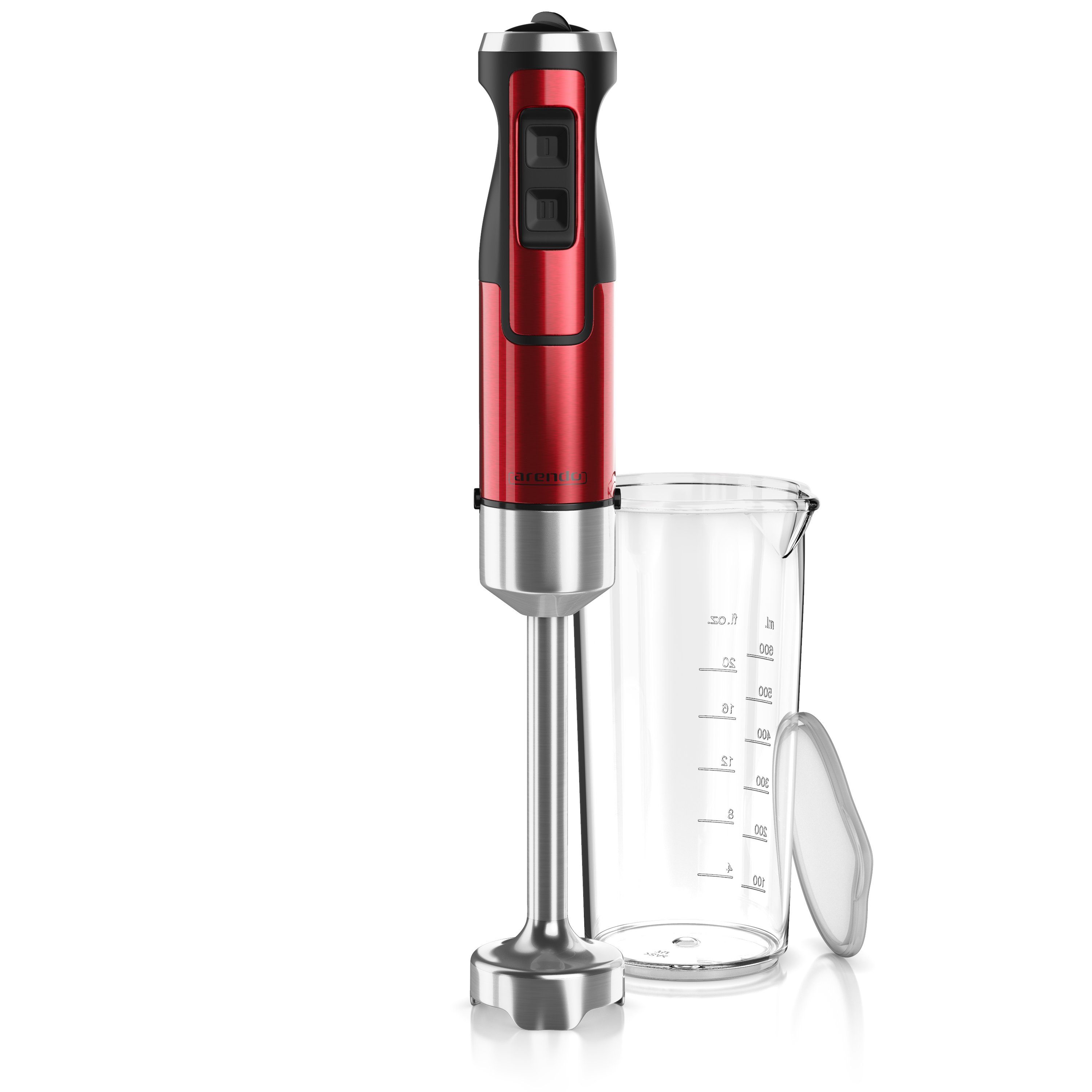Arendo Stabmixer Edelstahl Pürierstab in Rot mit Messbecher, Handmixer, stufenlose Rege, 1000 W, Turbotaste, Abnehmbarer Mixfuß, GS-Zertifiziert, 1000 Watt