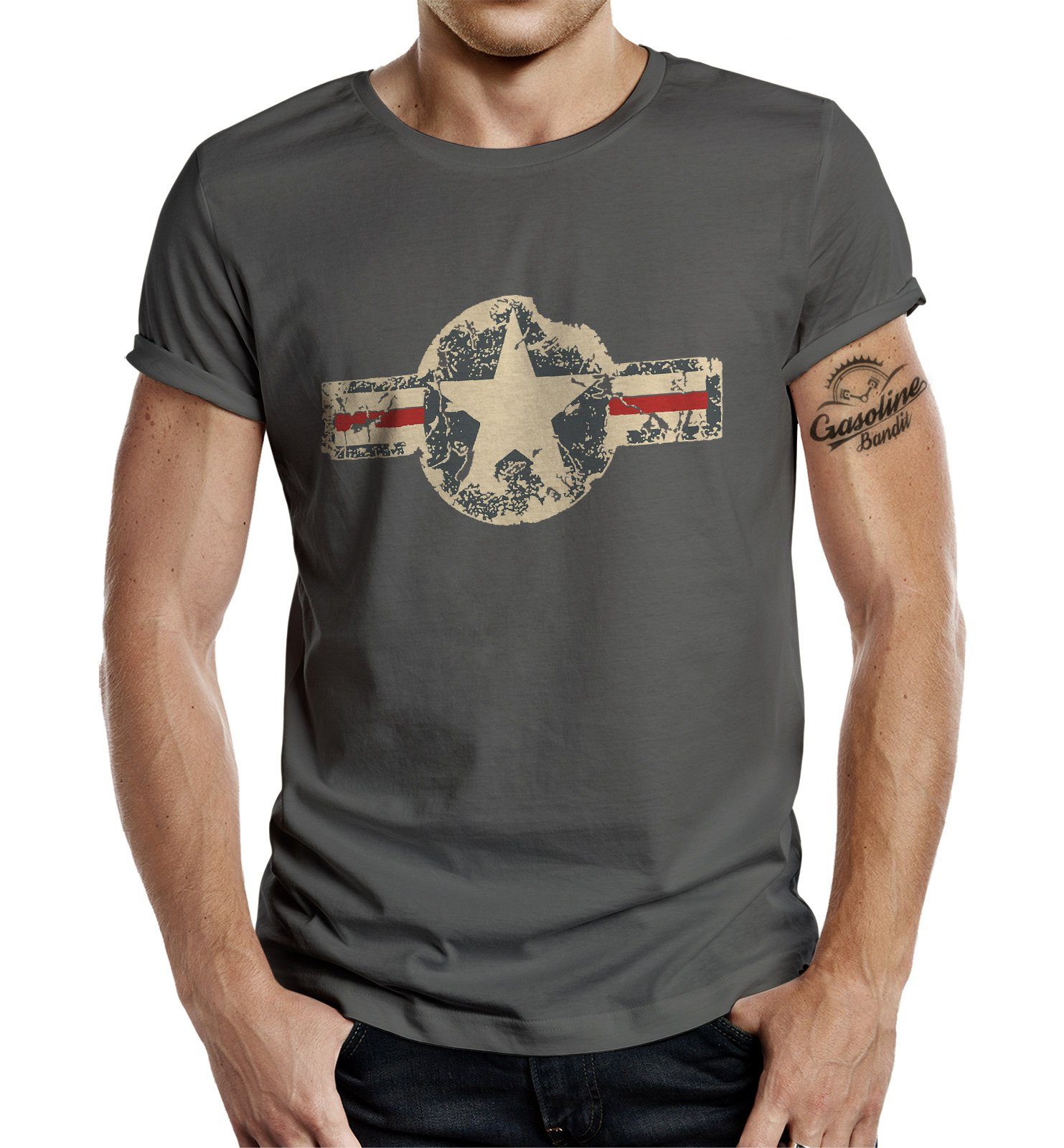 USAF Grau BANDIT® Military Army Look T-Shirt US GASOLINE