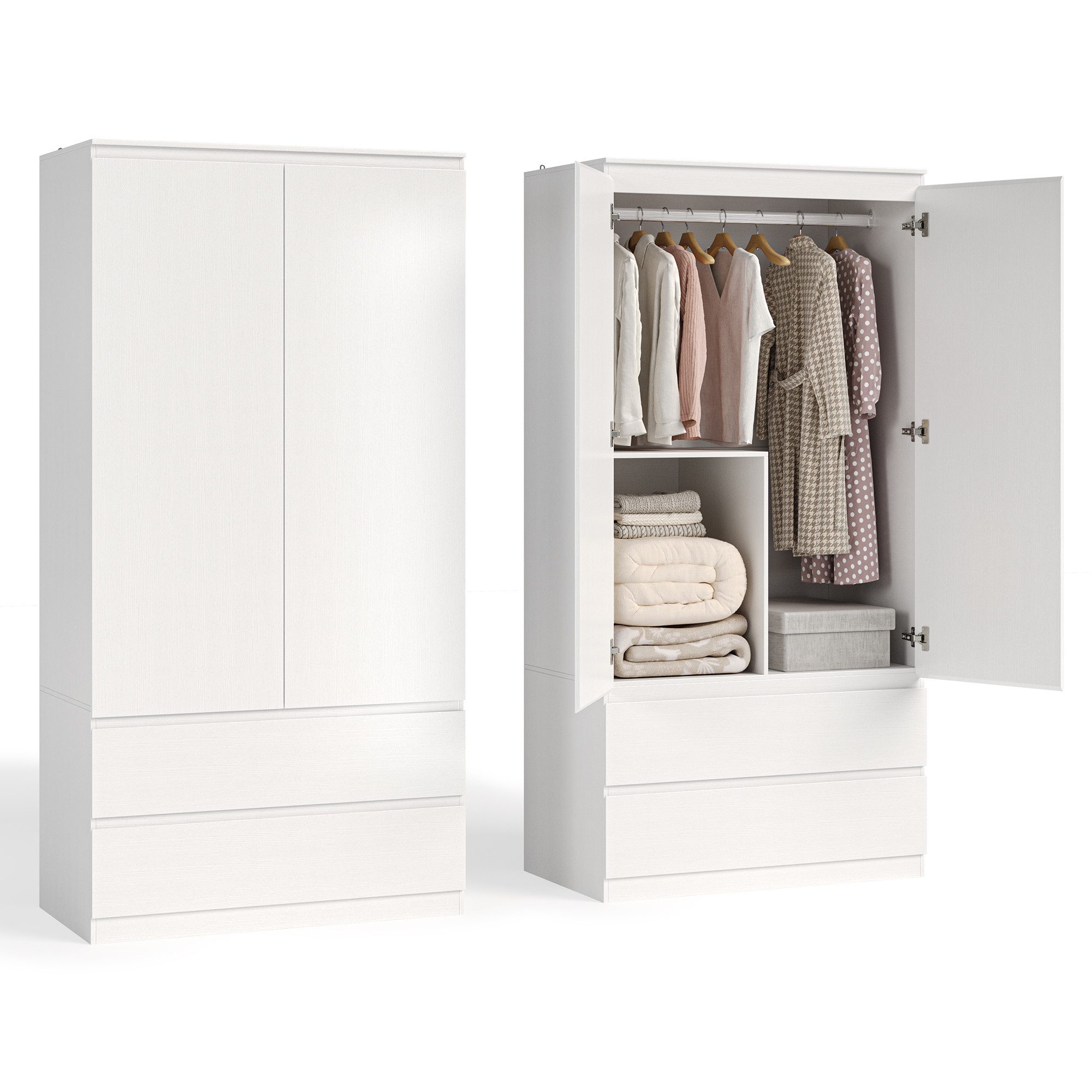 Bealife Garderobenschrank mit 2 Schubladen, Fächern & Kleiderstange, H:180cm