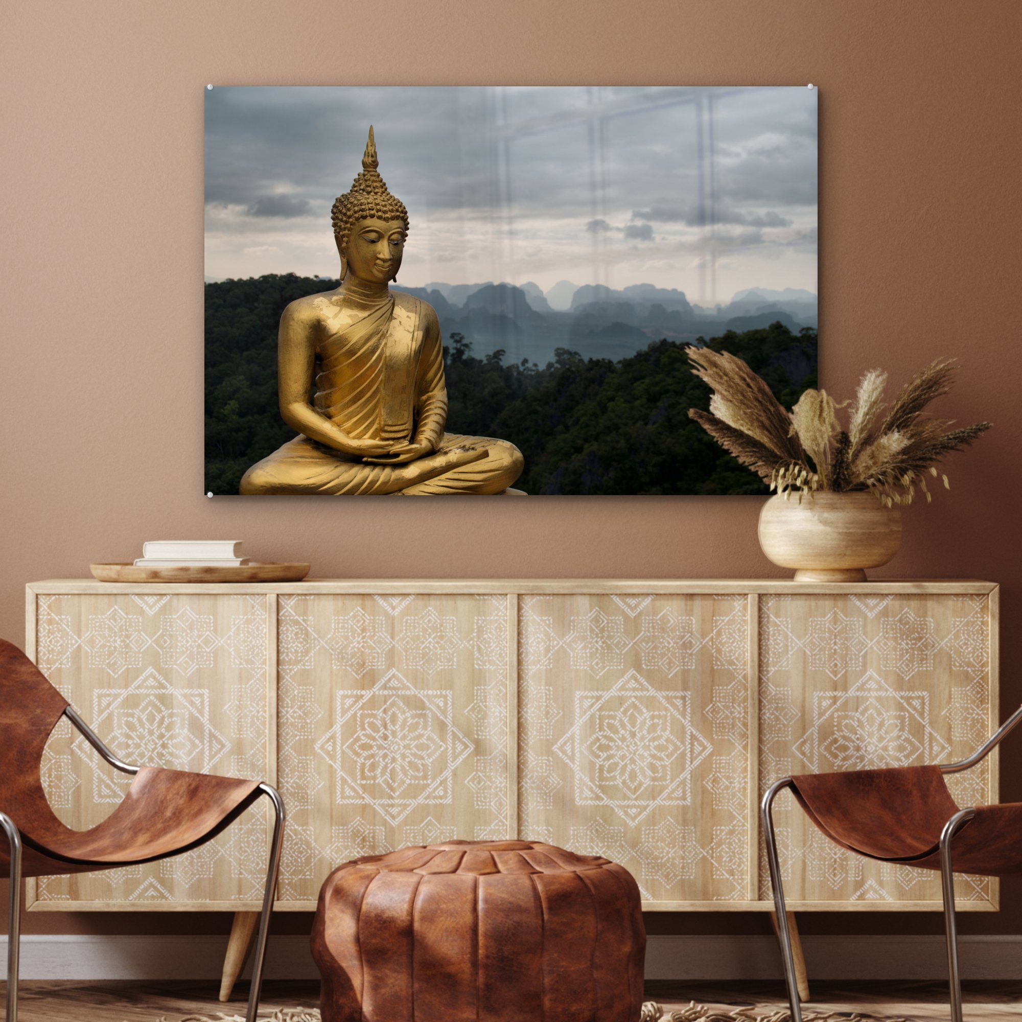 Himmel, mit bewölktem Schlafzimmer Wohnzimmer & (1 Acrylglasbild MuchoWow St), Buddha Acrylglasbilder