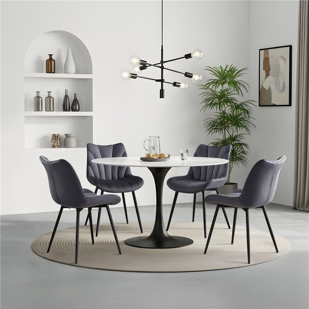 Yaheetech Esszimmerstuhl Gepolsterte Küchenstühle mit Metallbeinen (4 St), 4er-Set Beistellstühle mit Vertikal Gestepptem Design