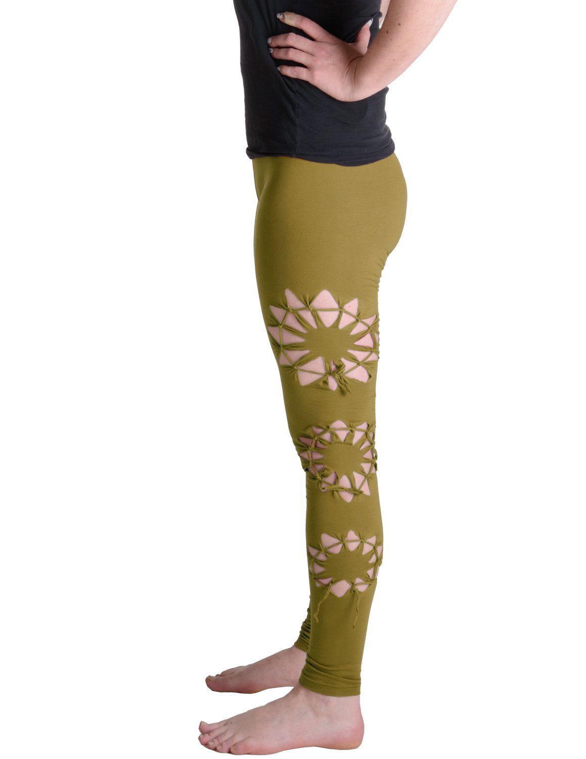 Vishes Leggings Geknüpfte Cutwork Leggings aus Baumwolle mit Kreisen Goa, Yoga, Hpppie Style