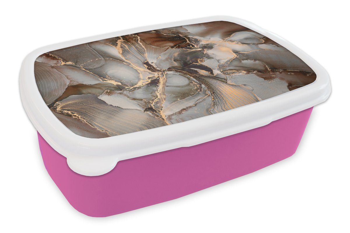 - Brotdose für Kinder, Brotbox (2-tlg), MuchoWow Lunchbox Marmor Snackbox, Kunststoff rosa Grau Erwachsene, Kunststoff, Marmoroptik, - - Gold Mädchen,