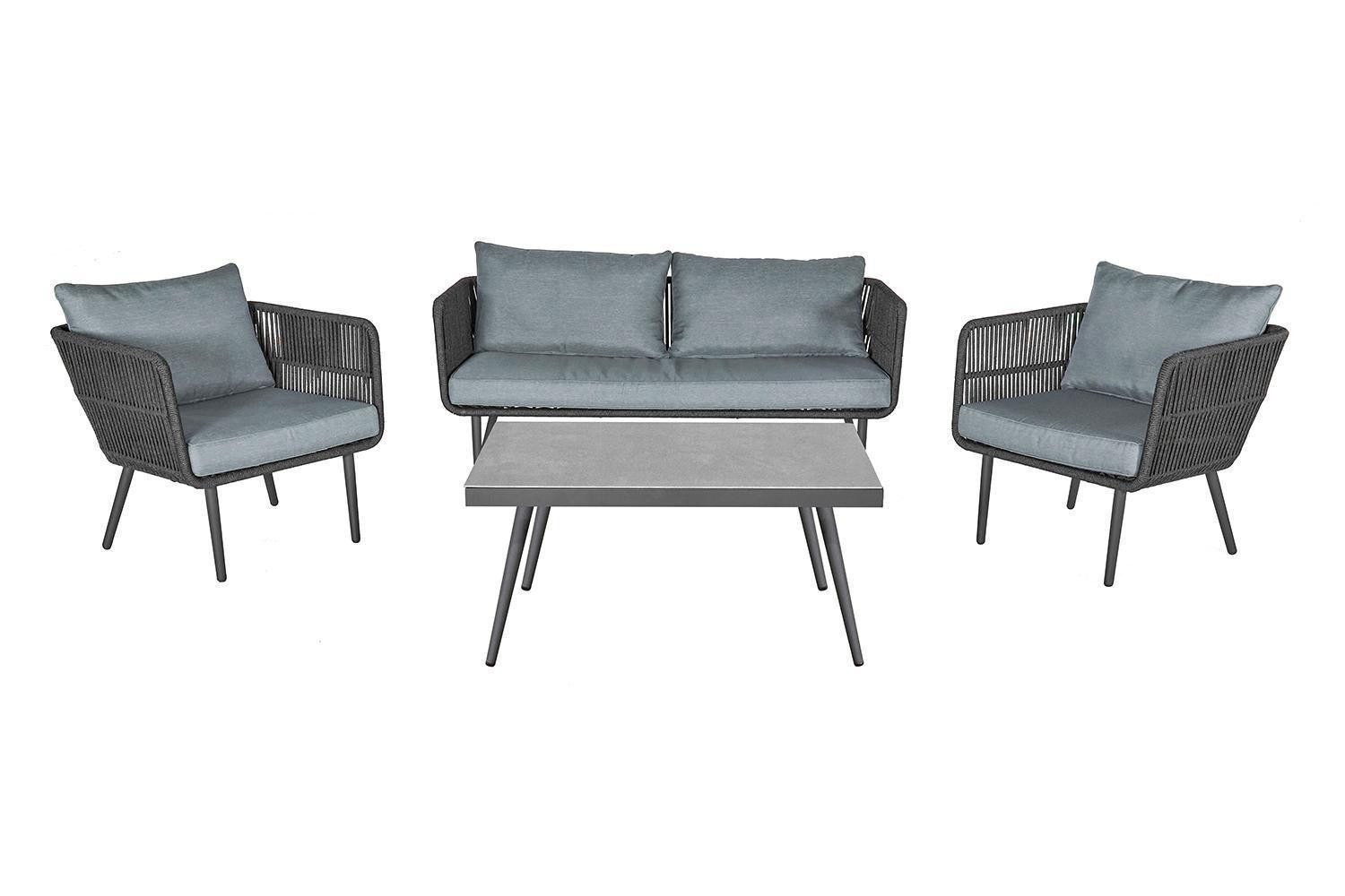 Outdoor Gartenlounge-Set SAIGON, 4-teilig, Anthrazit, Hellgrau, mit Kissen, Stahlgestell, Polyesterbezüge