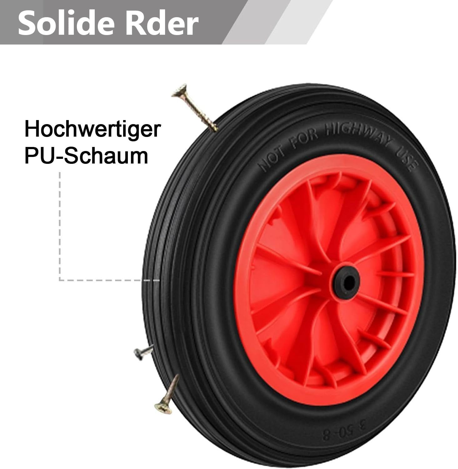 Youyijia Bollerwagen-Reifendecke 14-Zoll-Schubkarrenrad 3.5 8 PU Pannensicheres Vollrad Robuster