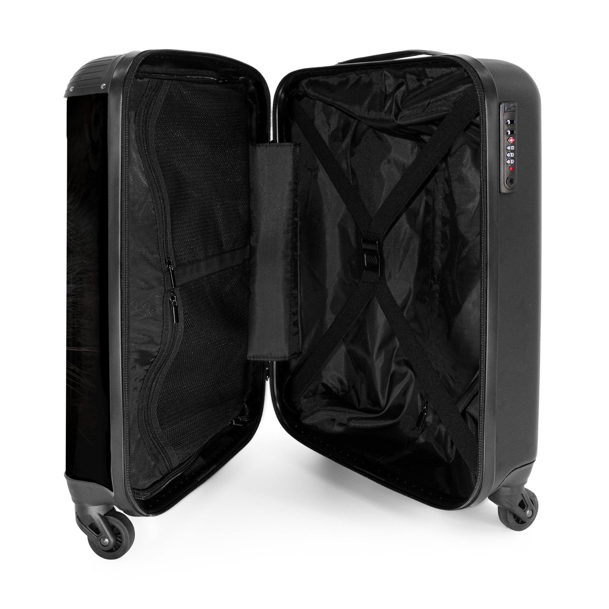 NoBoringSuitcases.com© Hartschalen-Trolley Schwarze Katze mit hellen Augen 55x35x20cm, Reisetasche mit Rollen, Koffer Handgepäck Flugzeug – Bild 4 von 5
