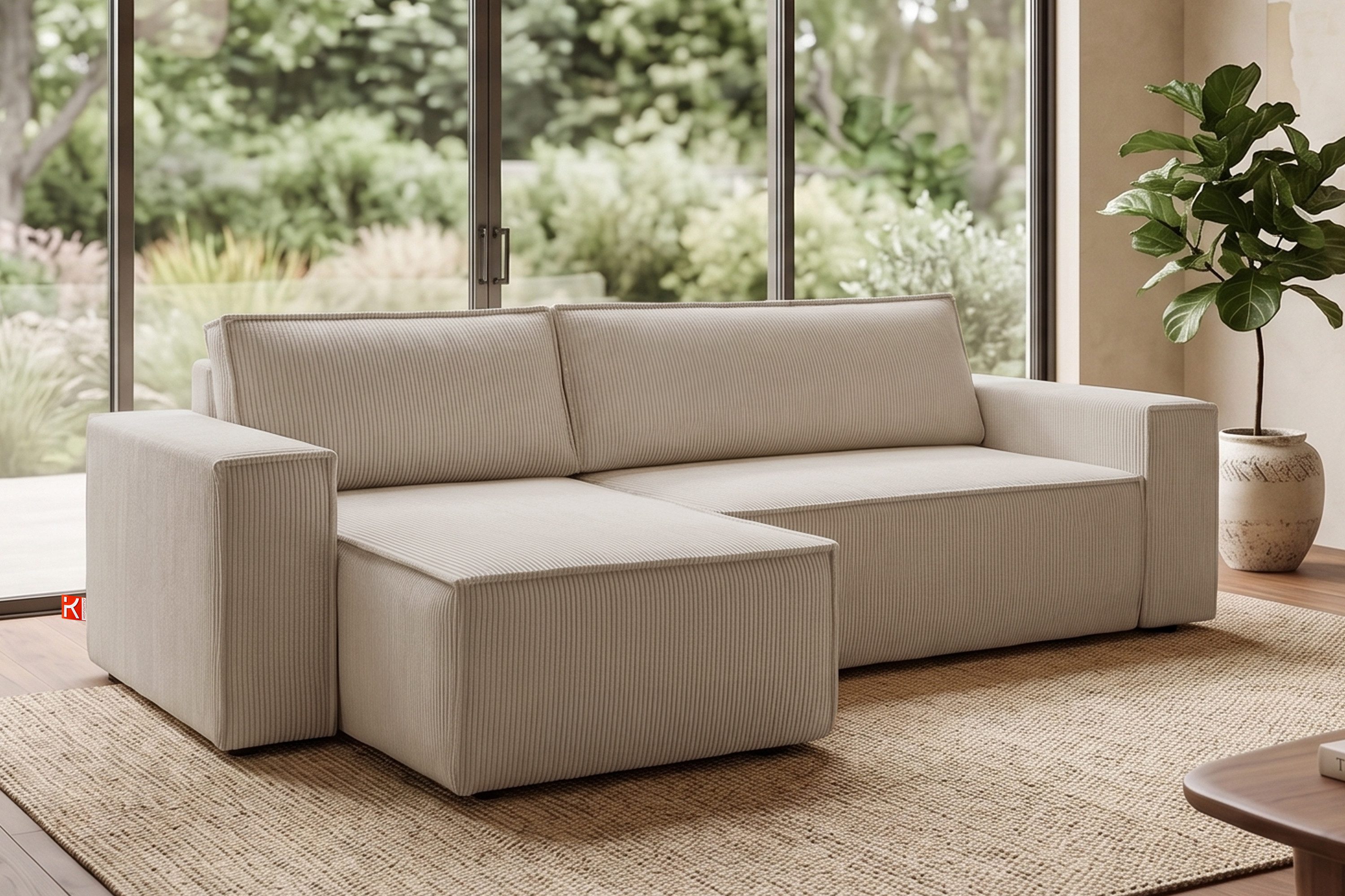 KONSIMO® Ecksofa NAPI L-Form, links oder rechts montierbar, hergestellt in der EU, Eckcouch mit Schlaffunktion und Bettkasten, Hochwertige Wellenfedern