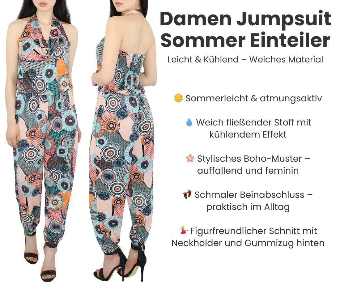 dy_mode Jumpsuit Damen Jumpsuit Bunter Overall Sommer Einteiler Neckholder Neckholder