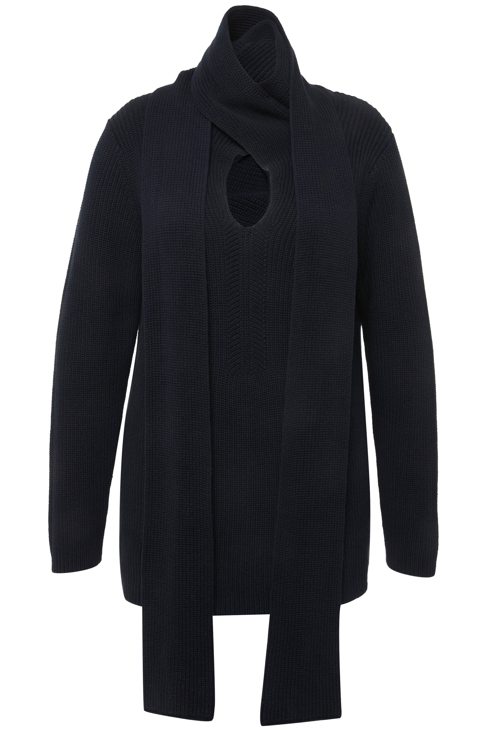 Ulla Popken Strickpullover Pullover angestrickter Schal V-Ausschnitt Langar günstig online kaufen