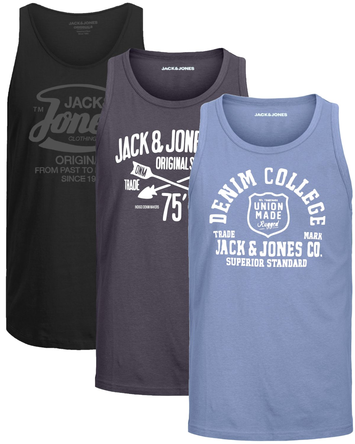 Jack & Jones Tanktop Bequemes Slimfit Shirt mit Printdruck (3er-Pack) mit Print