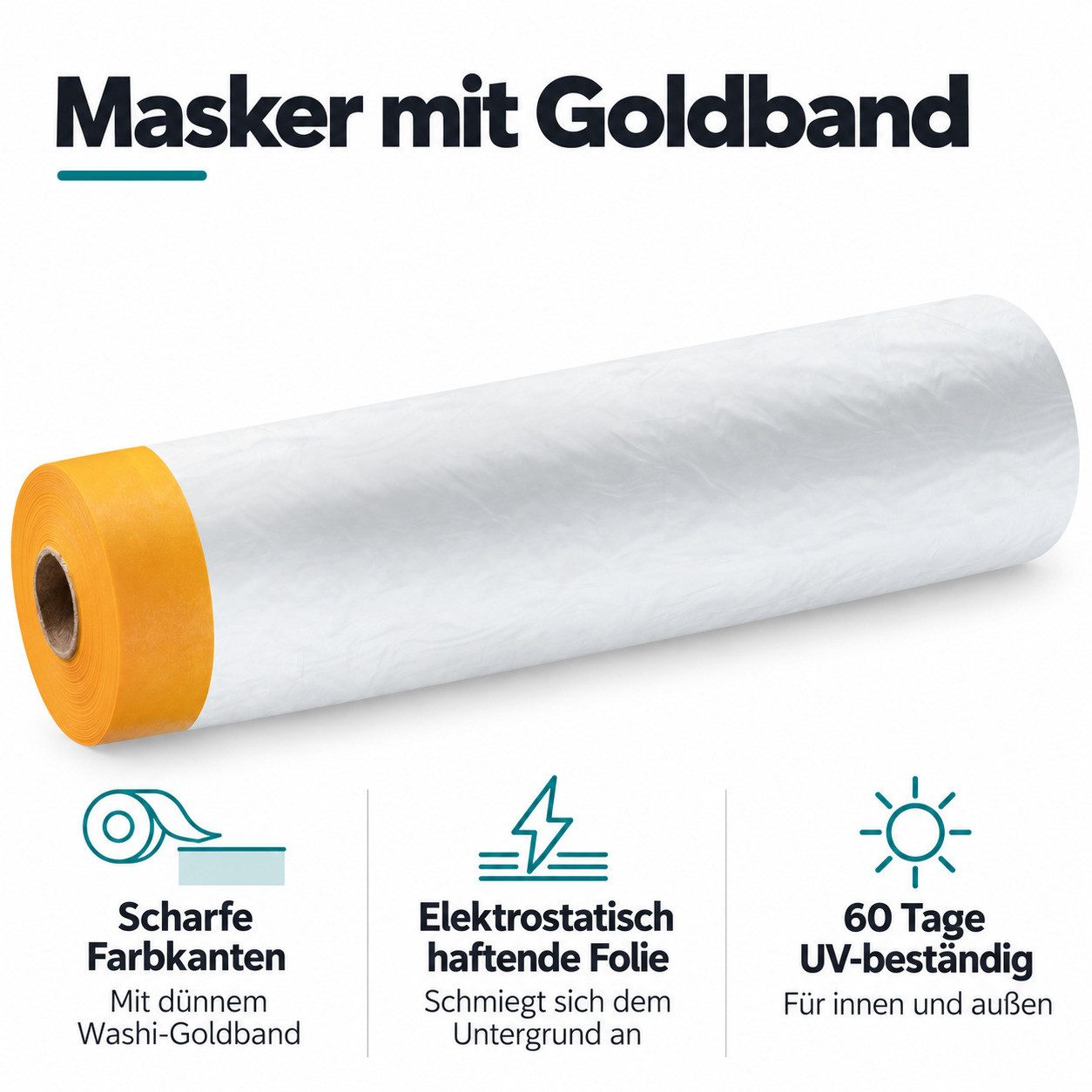 doitBau Abdeckfolie 72 Rollen Masker Abdeckfolie Goldband je 550mm x 25m, (72-St) – Bild 3 von 5
