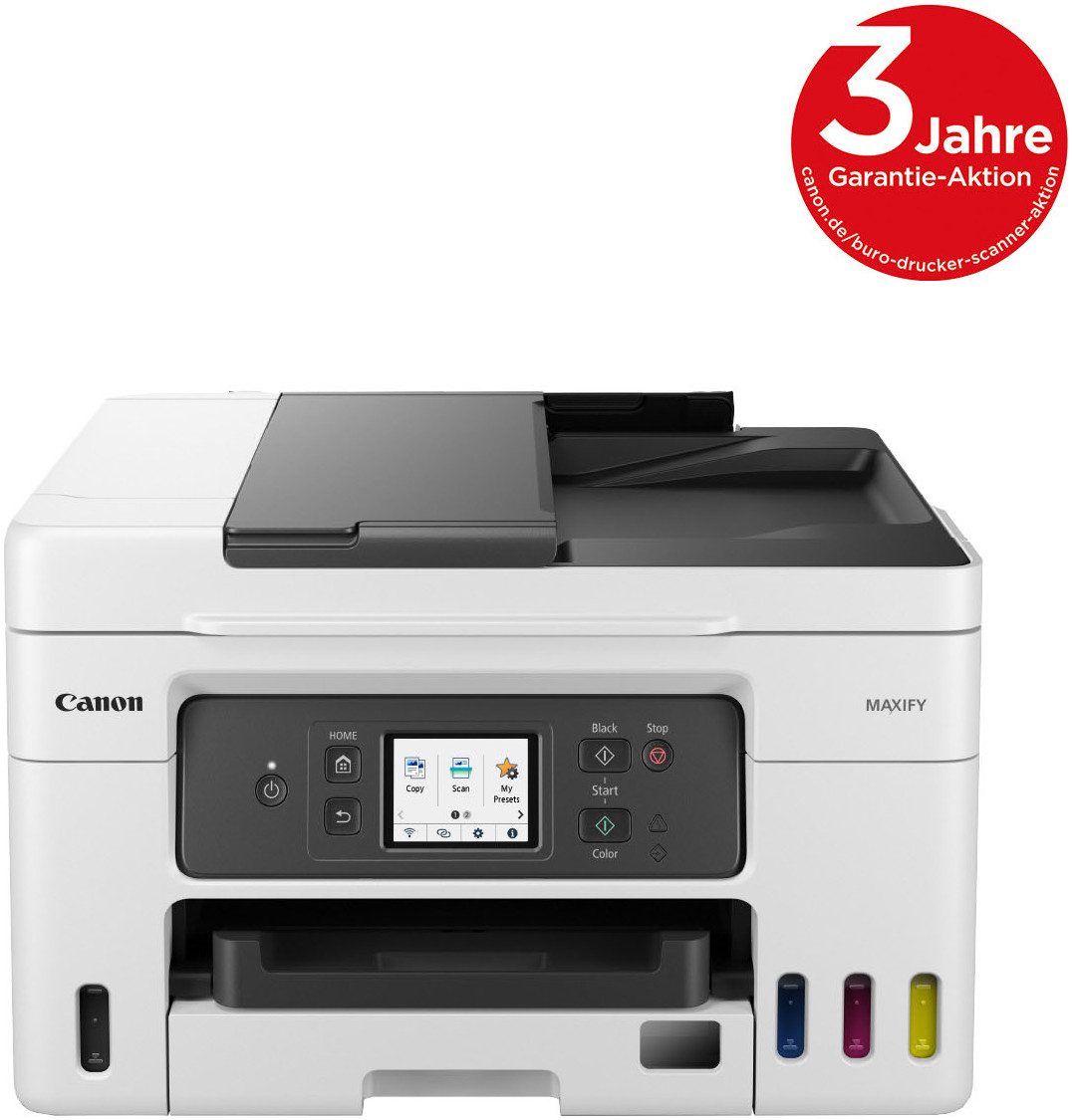 Canon MAXIFY GX4050 Многофункциональный принтер, (LAN (Ethernet), WLAN (Wi-Fi), Wi-Fi Direct, 4in1 Tintenstrahl-Multifunktionsgerät mit ADF / niedrigen Druckkosten)