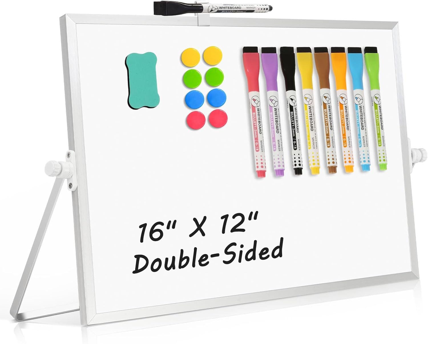 FELIXLEO Magnettafel Doppelseitiges Whiteboard 40x30 cm mit Ständer Tragbar Weiß