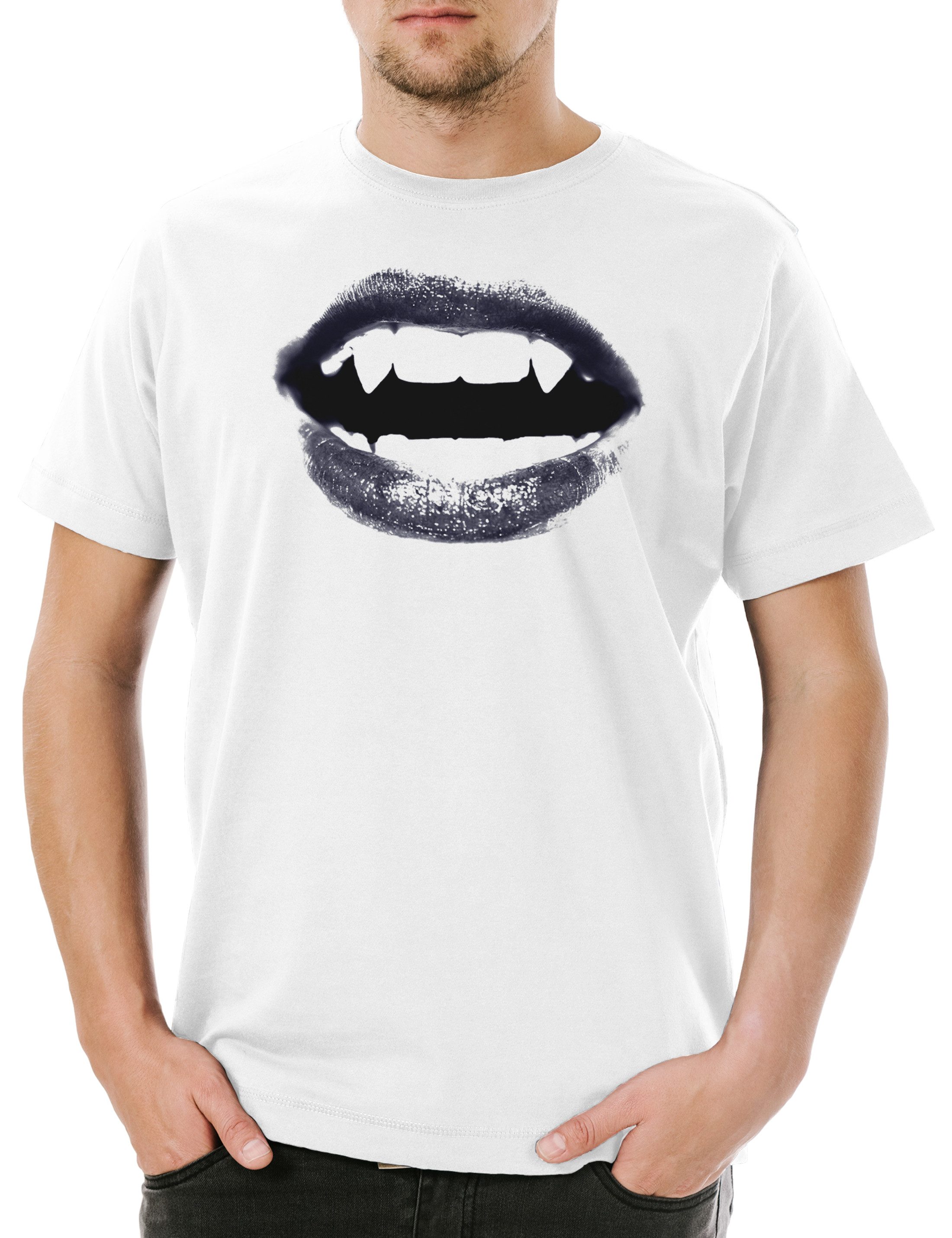 Print-Shirt Vampire Woman Mouth Herren T-Shirt Vampir Girl Lady Blut True Gebiss