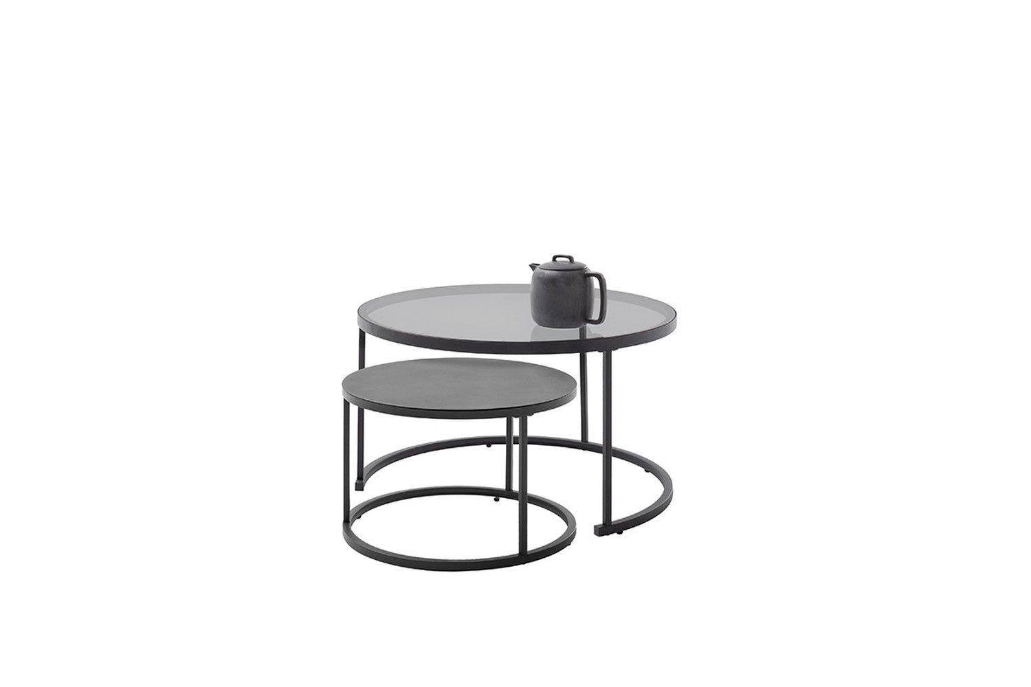 freiraum Satztisch CHESTER, (2er-Set) schwarz, Metall/ Glas - 74/42/74 cm + 55/35/55 cm (BxHxT)