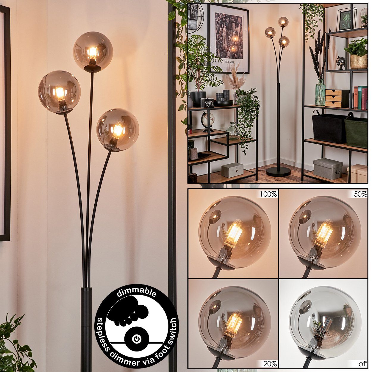 hofstein Stehlampe Stehlampe aus Metall/Glas in günstig online kaufen