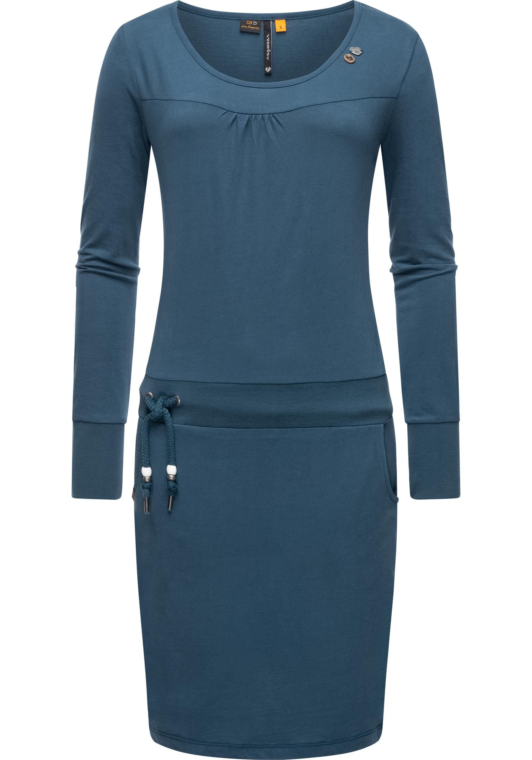 petrol Taillenzugband Baumwoll-Kleid Damen Langärmliges Penellope mit Jerseykleid Ragwear