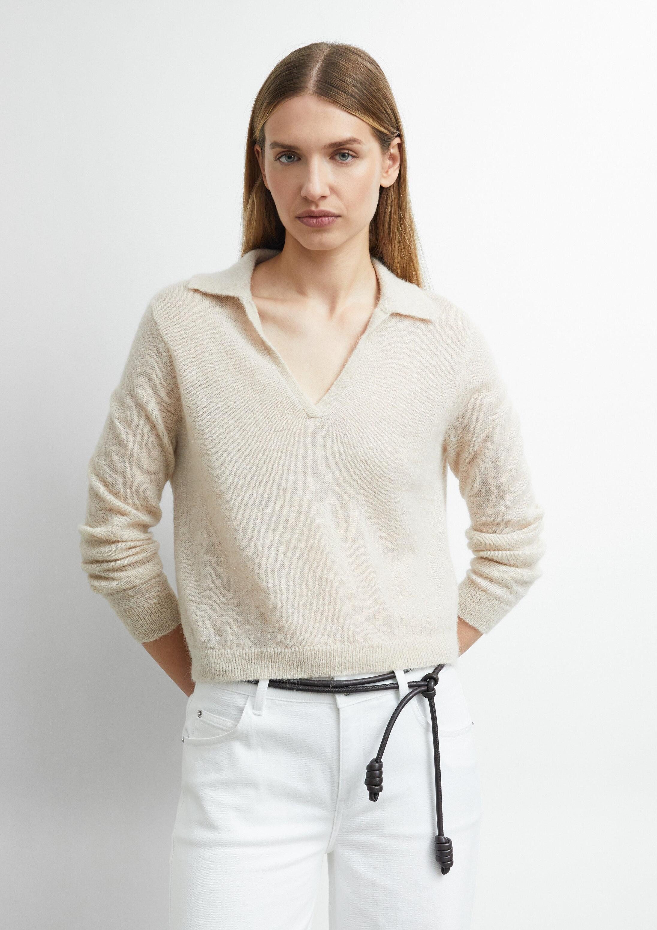 comma Longpullover Strickpullover Leichter Alpakamix-Pullover mit Kragen
