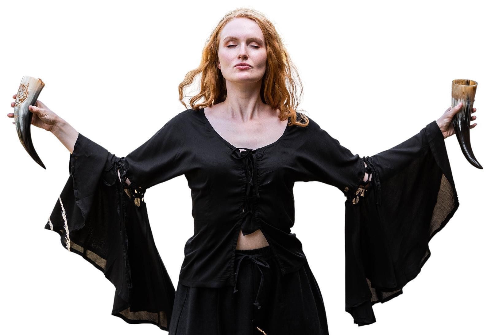 Leonardo Carbone Hexen-Kostüm Bluse "Carmen" mit Trompetenärmeln, durchgehende Schnürung, Zierschnürung am Ellbogen