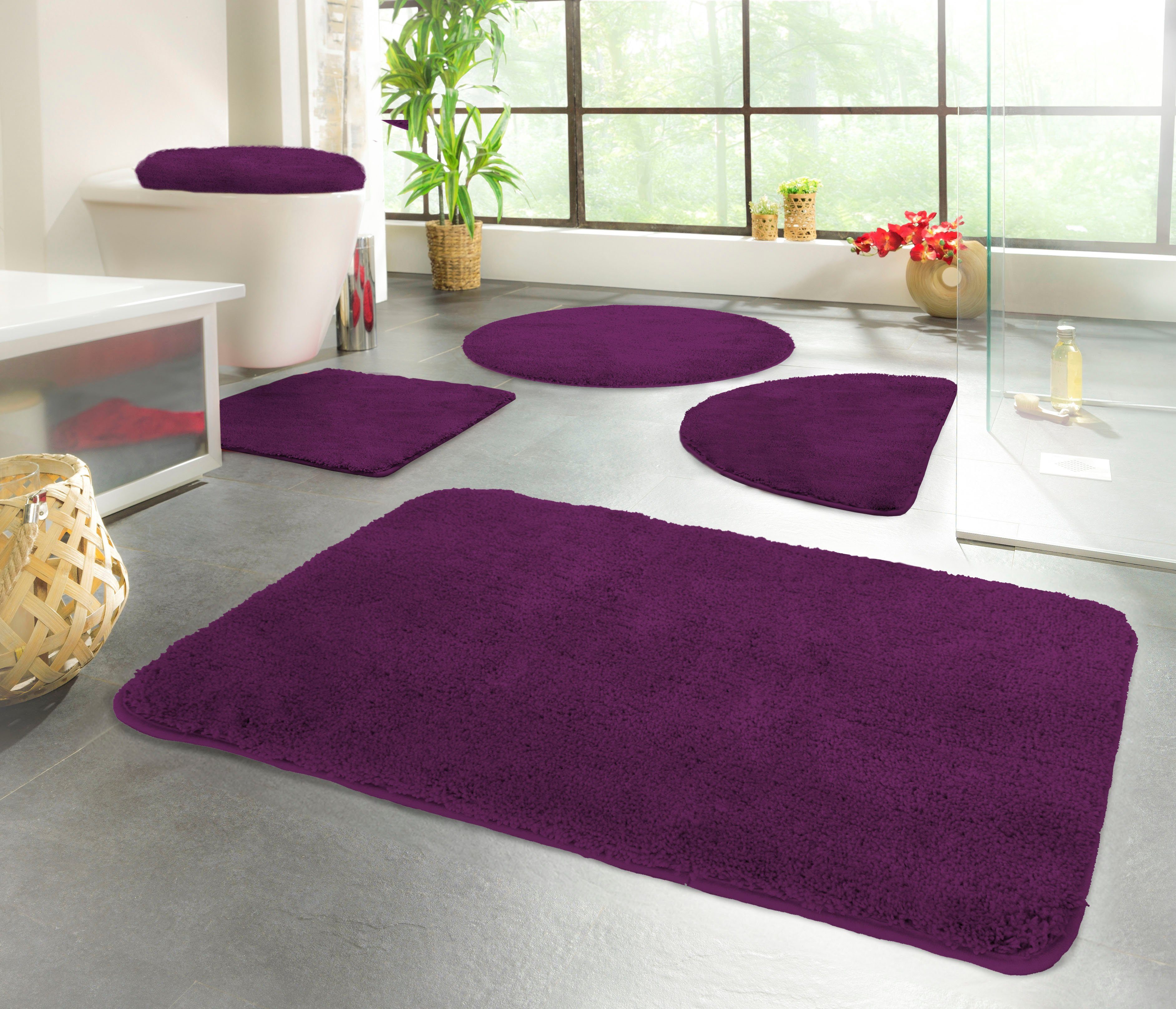 KiNZLER Badematte Chaozhou, Badvorleger, Badezimmer Teppich, Höhe 20 mm, rutschhemmend beschichtet, fußbodenheizungsgeeignet, Polyester, 2-tlg. Hänge-WC Set, Badteppich, Uni Farben, weich, als rechteckig, rund & Set erhältlich