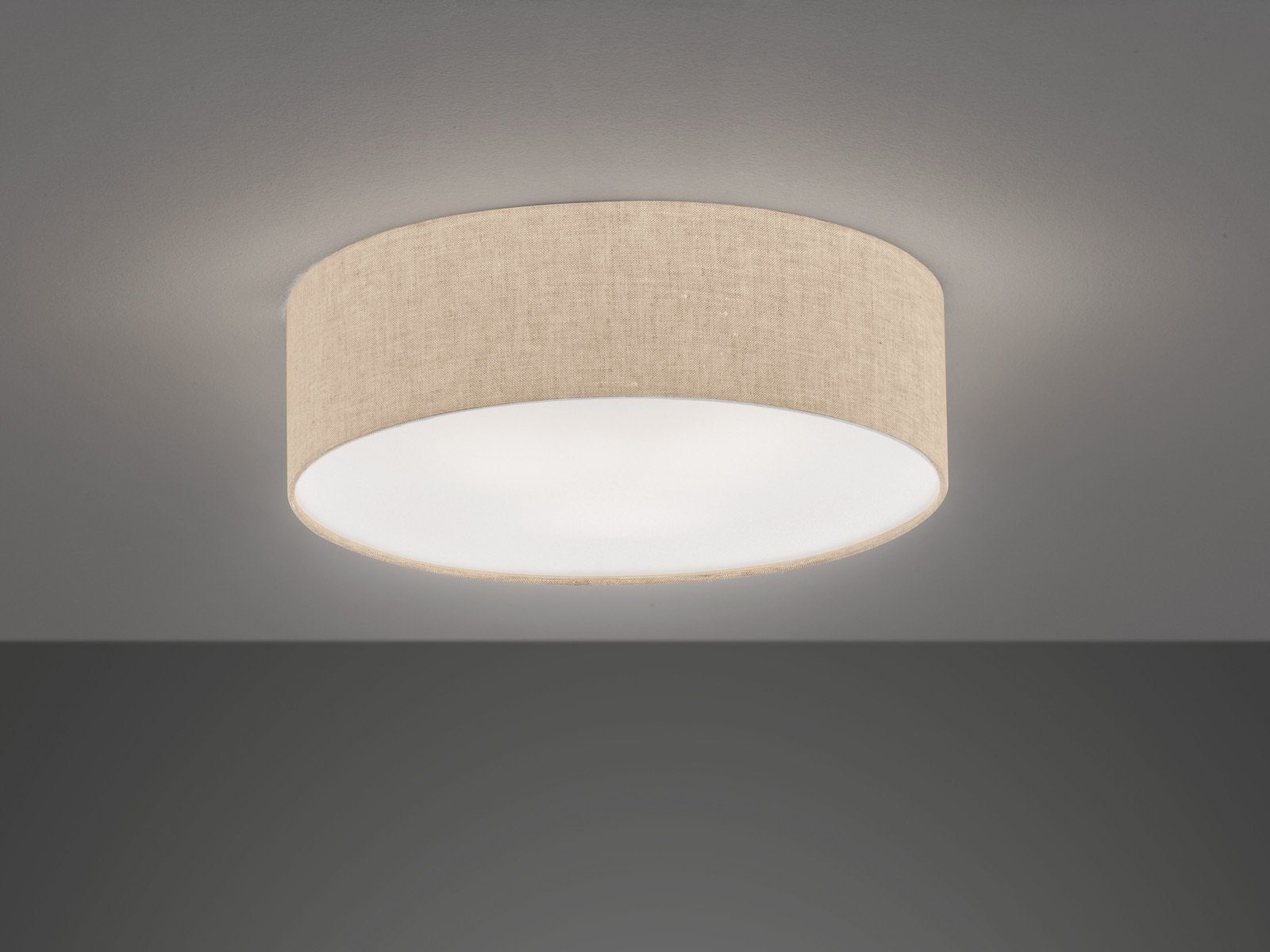 meineWunschleuchte LED Deckenleuchte, Dimmfunktion, LED wechselbar, Warmweiß, Designklassiker Stoff-Lampe Decke 40cm Lampenschirm Leinen Beige flach