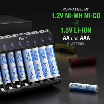 POWXS 8-Fach Akku Ladegerät für Lithium NiMH NICD AA AAA Akku Batterie-Ladegerät (1-tlg., mit 8 x 2800mAh AA Akku)