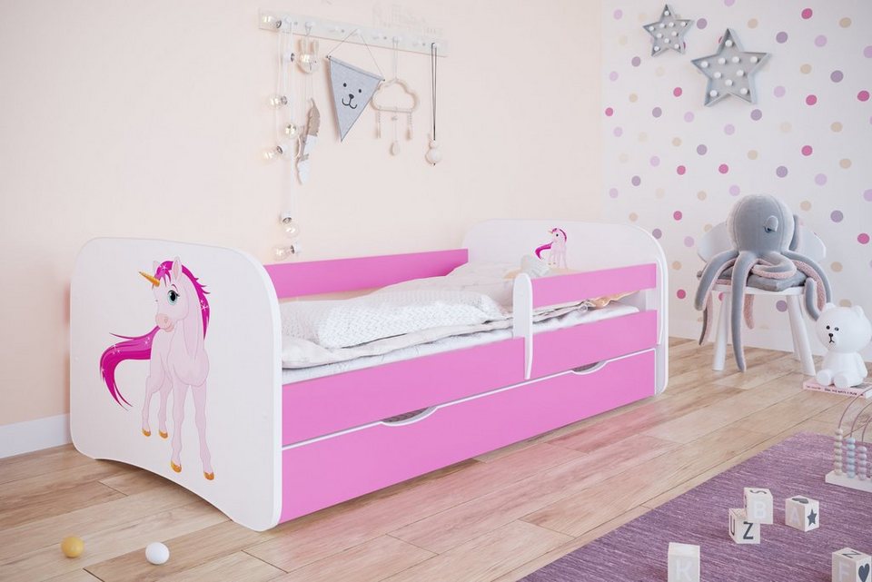 Jugendbett Kinderbett mit einer Schublade und Matratze ROSA 140x70 160x80 180x80
