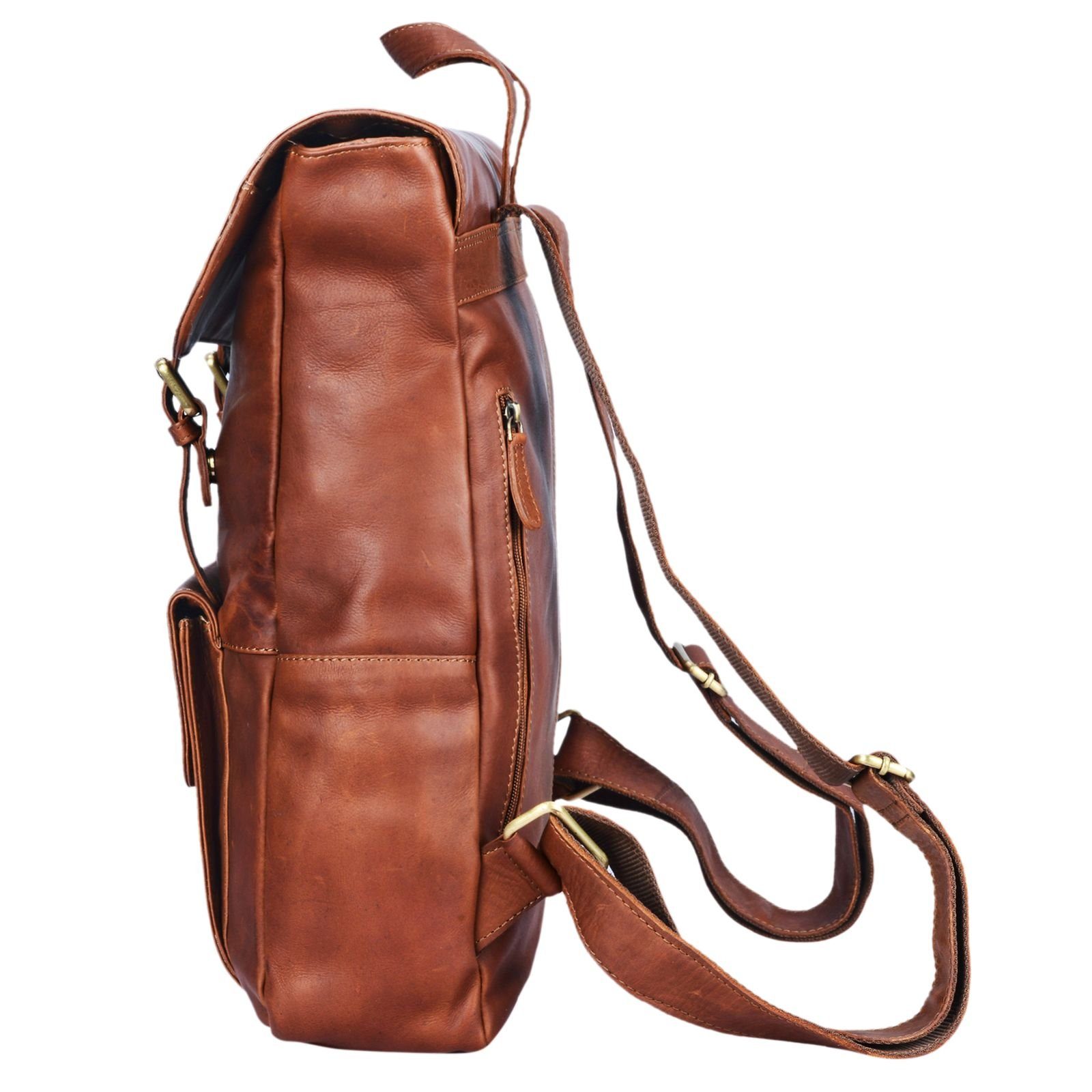 Leder Rucksack "Manila" Vintage - braun Herren Notebook-Rucksack Damen STILORD cognac