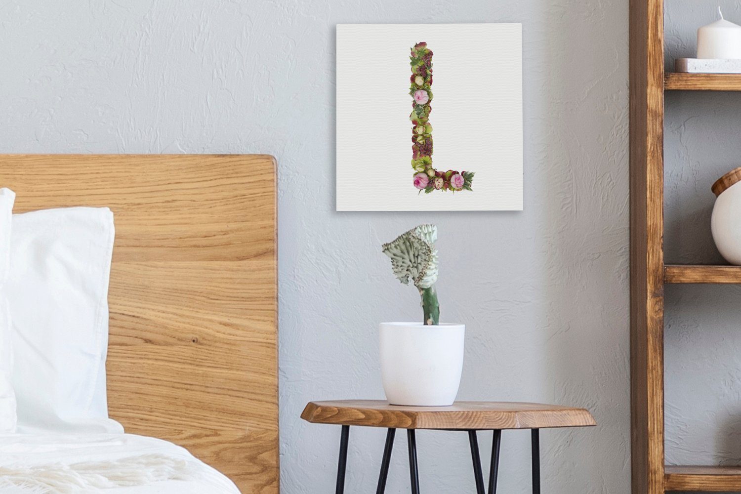 l (1 St), OneMillionCanvasses® Wohnzimmer aus Der Bilder Buchstabe für Schlafzimmer Blumen, Leinwand Leinwandbild