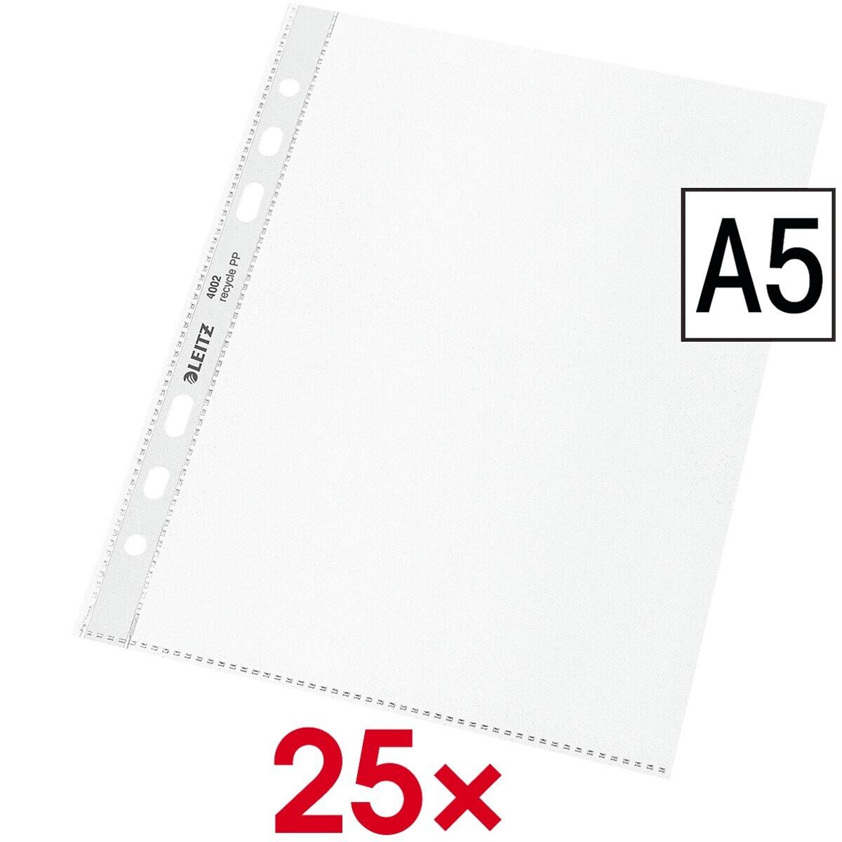 LEITZ Prospekthülle Recycle, 25 Stück, Format A5, genarbt, oben offen, abheftbar