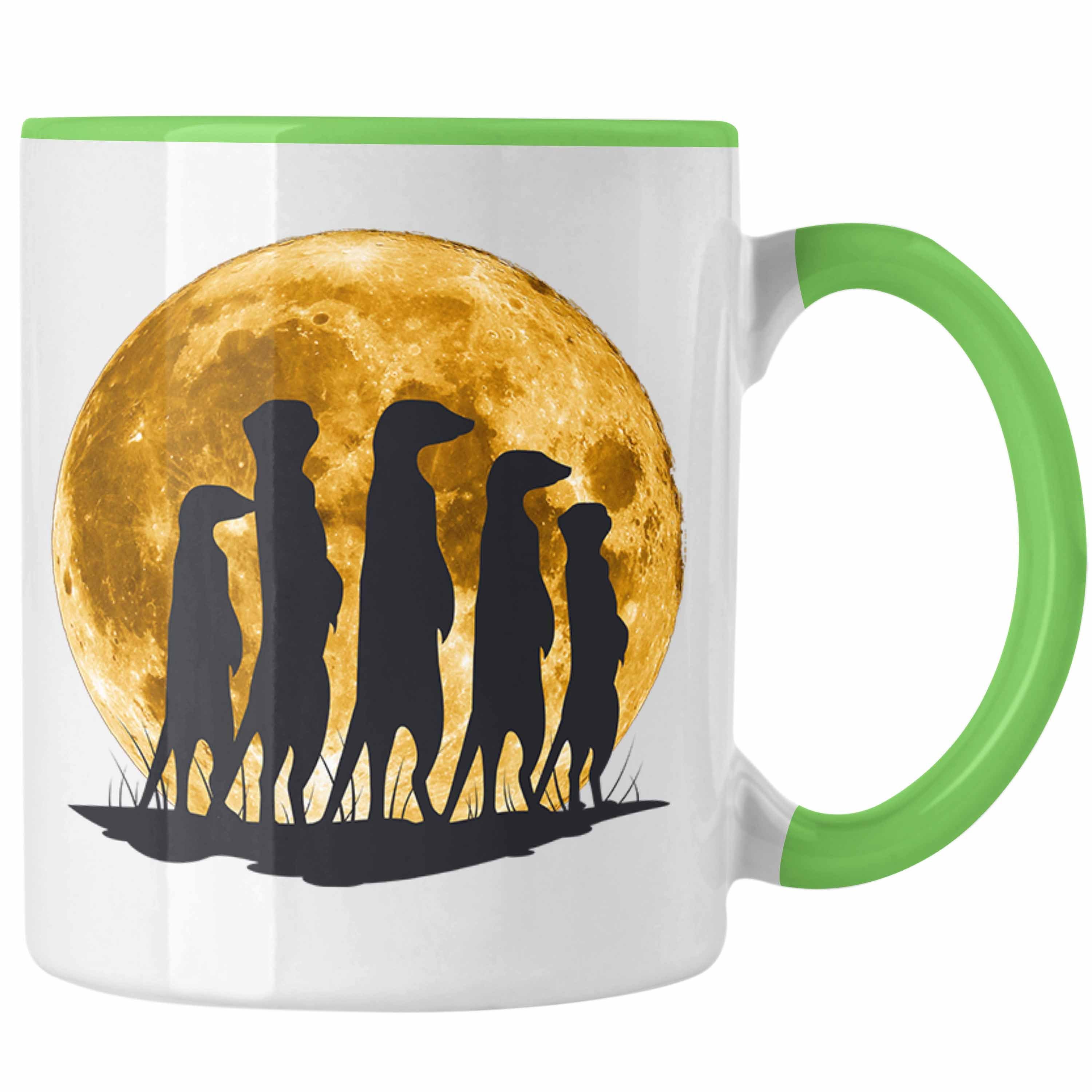 Trendation Tasse für Grün Erdmännchen Tierliebhaber Tasse Mondgrafik Geschenk