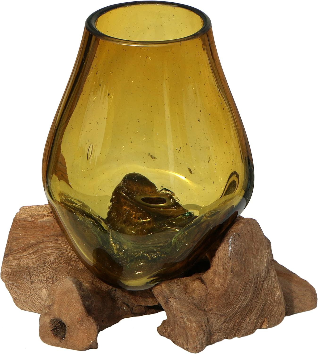 Wogeka Dekovase Glas-Vase auf Wurzelholz Teakholz günstig online kaufen