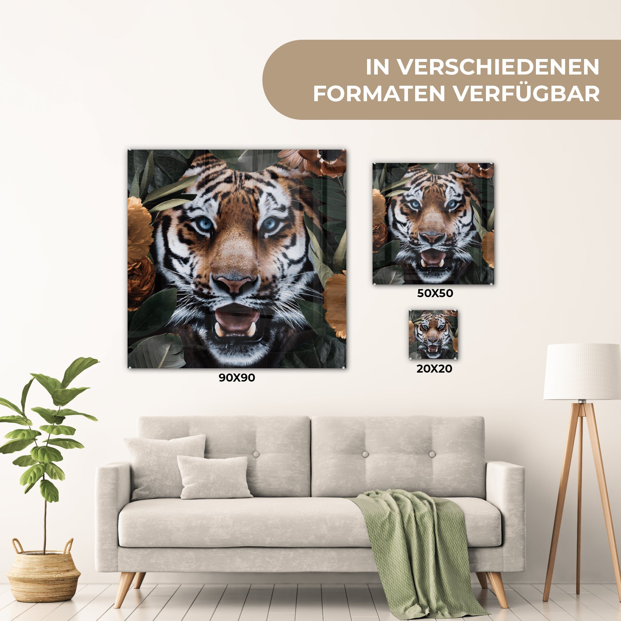 MuchoWow Acrylglasbild Tiger Tiere, Glas Foto Glas - Wanddekoration (1 Wandbild auf Bilder - - Glasbilder - - St), auf Blatt