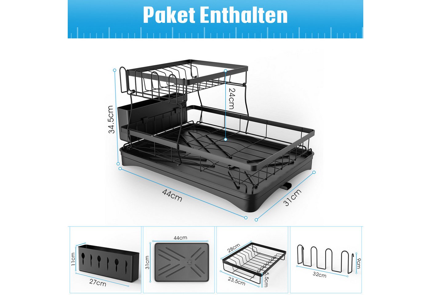 Thumbnail - oyajia Geschirrständer 2-stufiges Abtropfgestelle geschirr, Abnehmbarem Halterung 360°Abfluss, Abtropfgestell Geschirr, ...