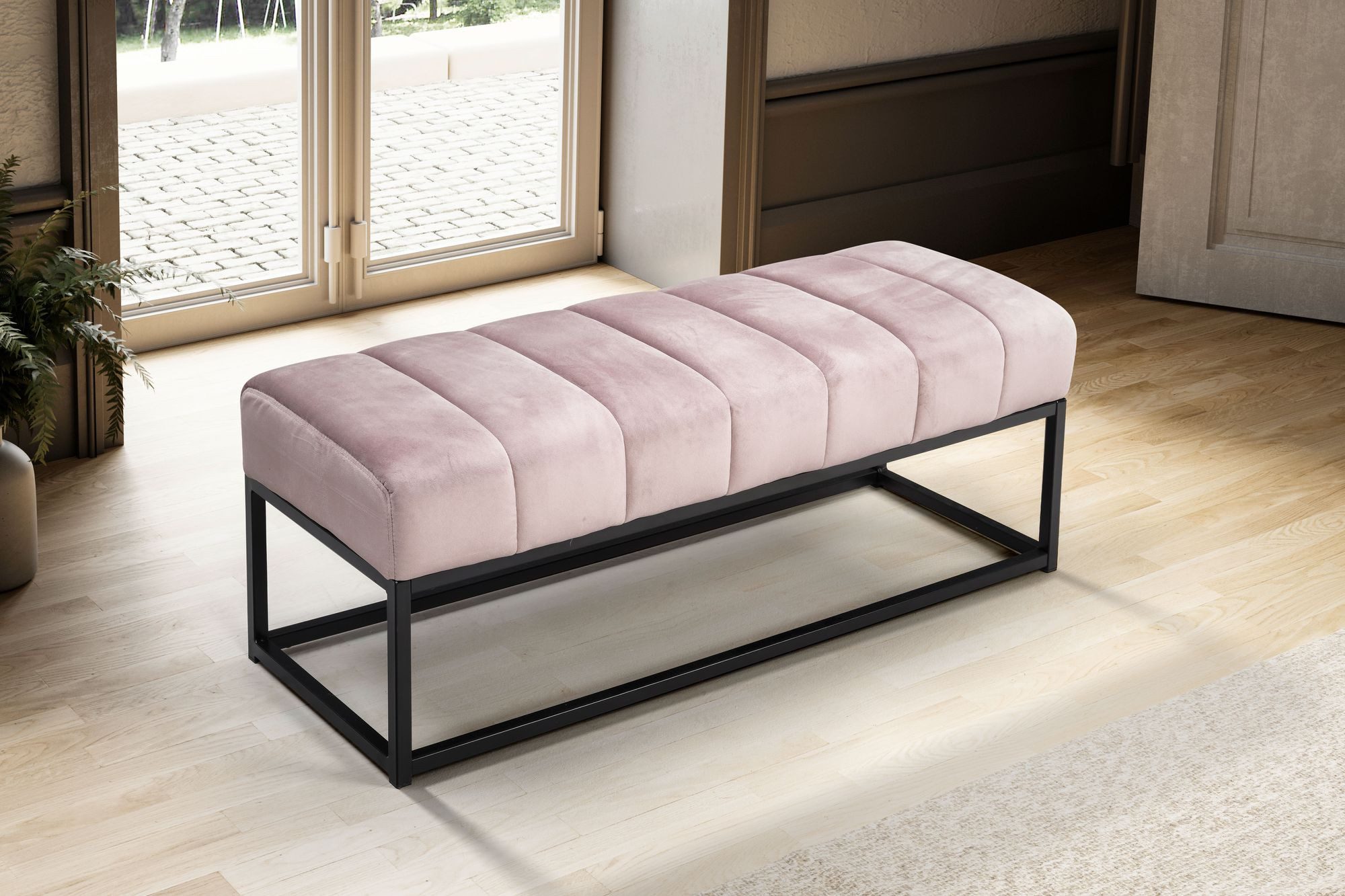 FINEBUY Bettbank FB60346 Sitzbank Polsterbank Samt 108 cm Flurbank Modern Bank (Samt Rosa 108x40x40 cm, Flur Polsterbank), Design Stoffbank Schlafzimmer, Garderobenbank