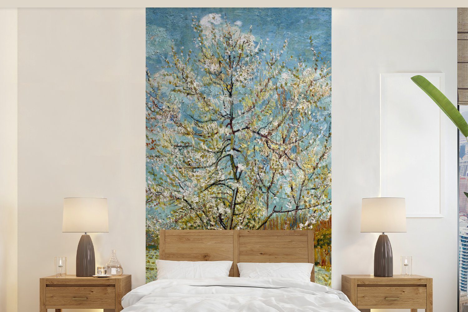 MuchoWow Fototapete Blühender Pfirsichbaum - Vincent van Gogh, Matt, bedruckt, (2 St), Vliestapete für Wohnzimmer Schlafzimmer Küche, Fototapete