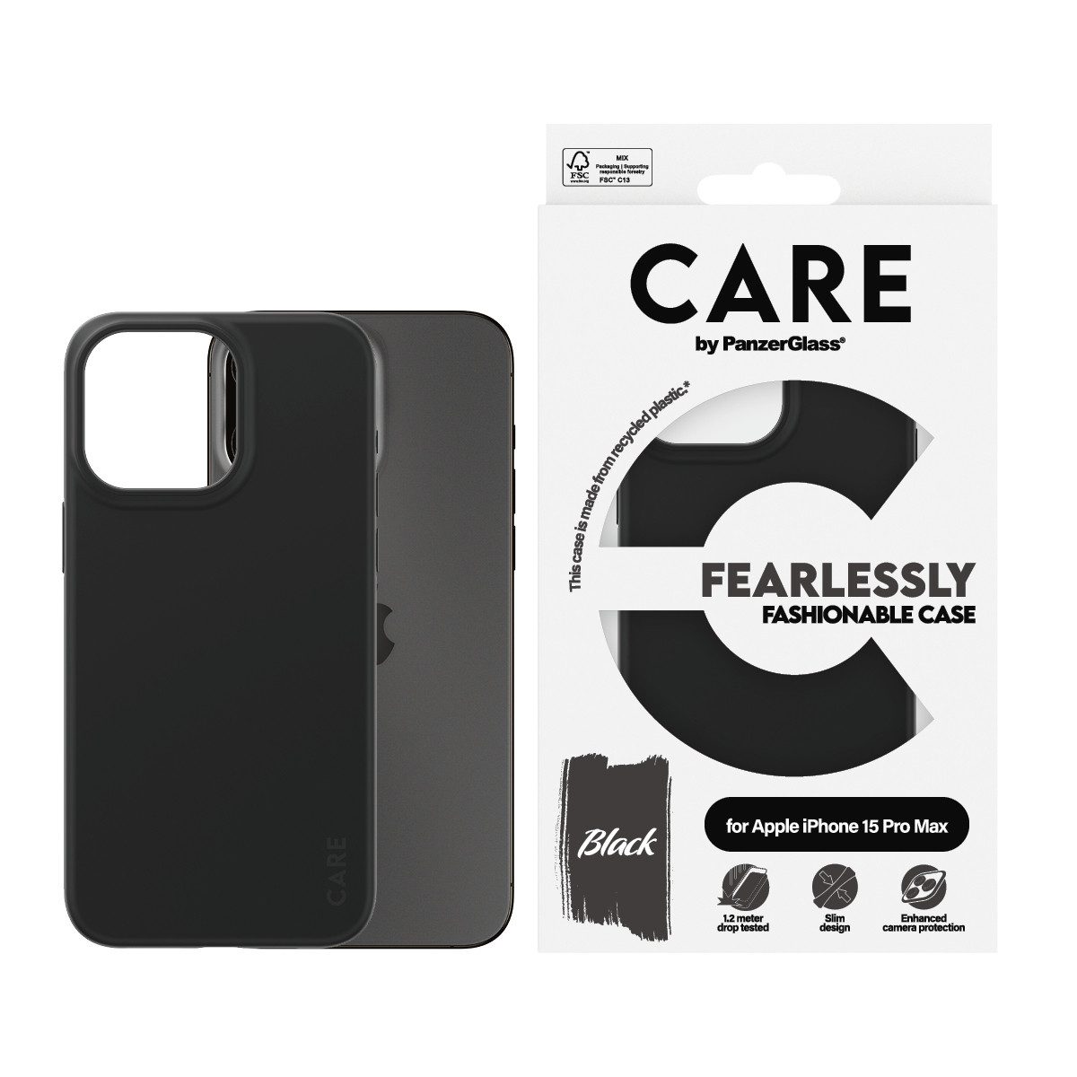 CARE by PanzerGlass Handyhülle Fearlessly Fashionable Case für Apple iPhone 15 Pro Max Fashion Black, Backcover, Schutzhülle, Handyschutzhülle, Case, Schutzcase, stoßfest
