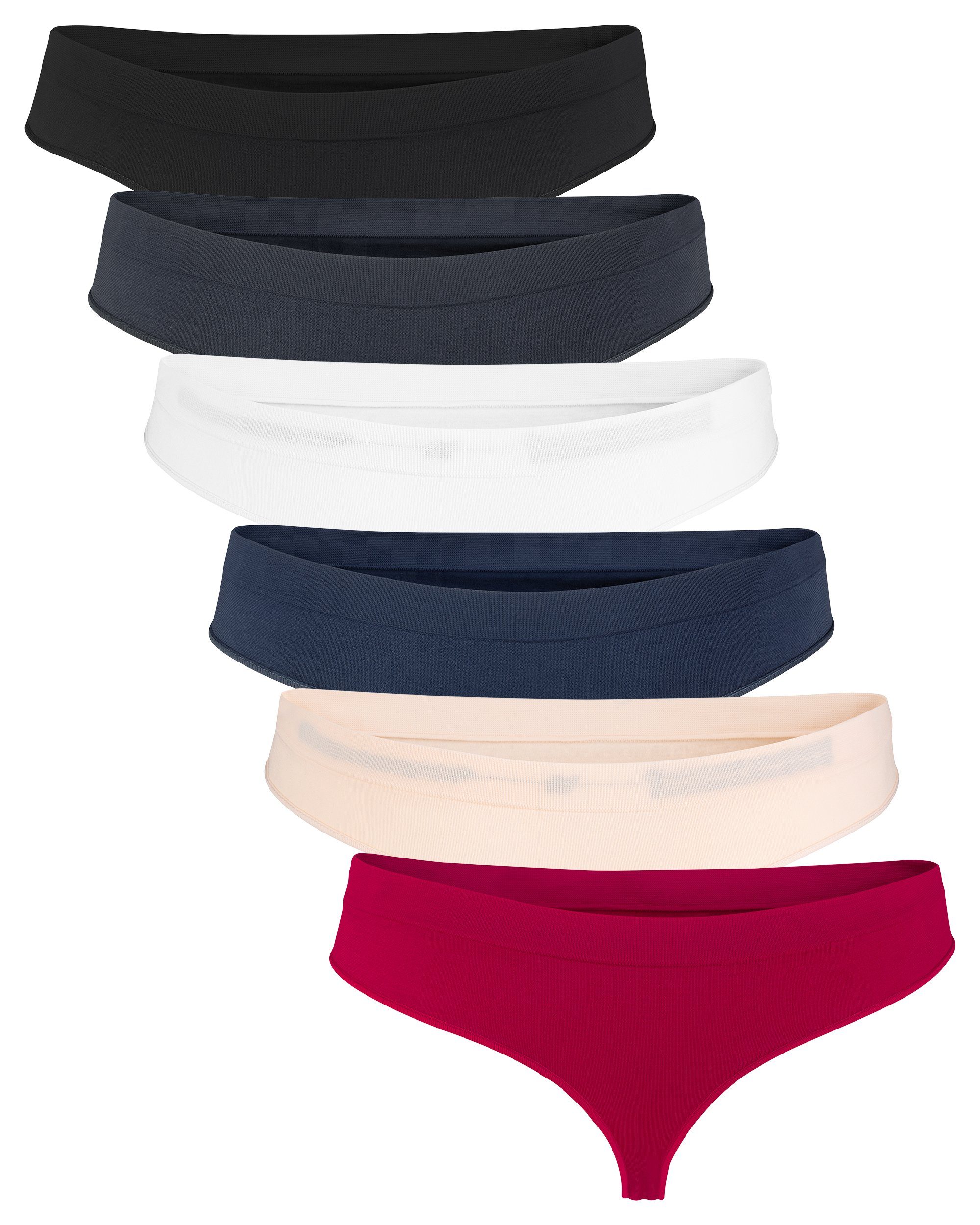 Tanga (Packung, im Fabio sportlichen Hosen Frauen - Unterwäsche enge ohne 6-St) Farini Look Damen String für Nähte