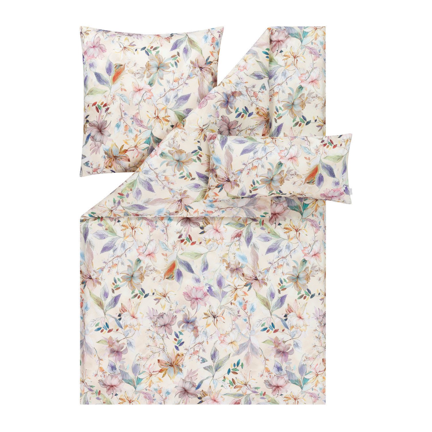 Estella Bettwäsche Estella Mako Satin Bettwäsche Estera 7960-985 Blumen Natur 135x200, Mako Satin, 3 teilig, Feinster Premium Mako Satin
