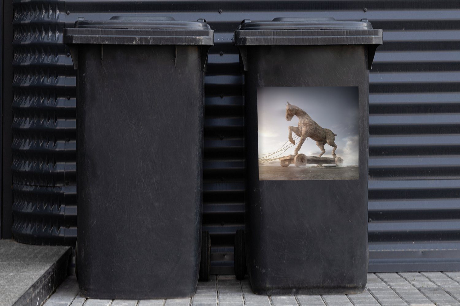 St), Mülleimer-aufkleber, trojanische (1 Abfalbehälter Wagen Mülltonne, Sticker, auf einem Wandsticker MuchoWow Das Container, Pferd