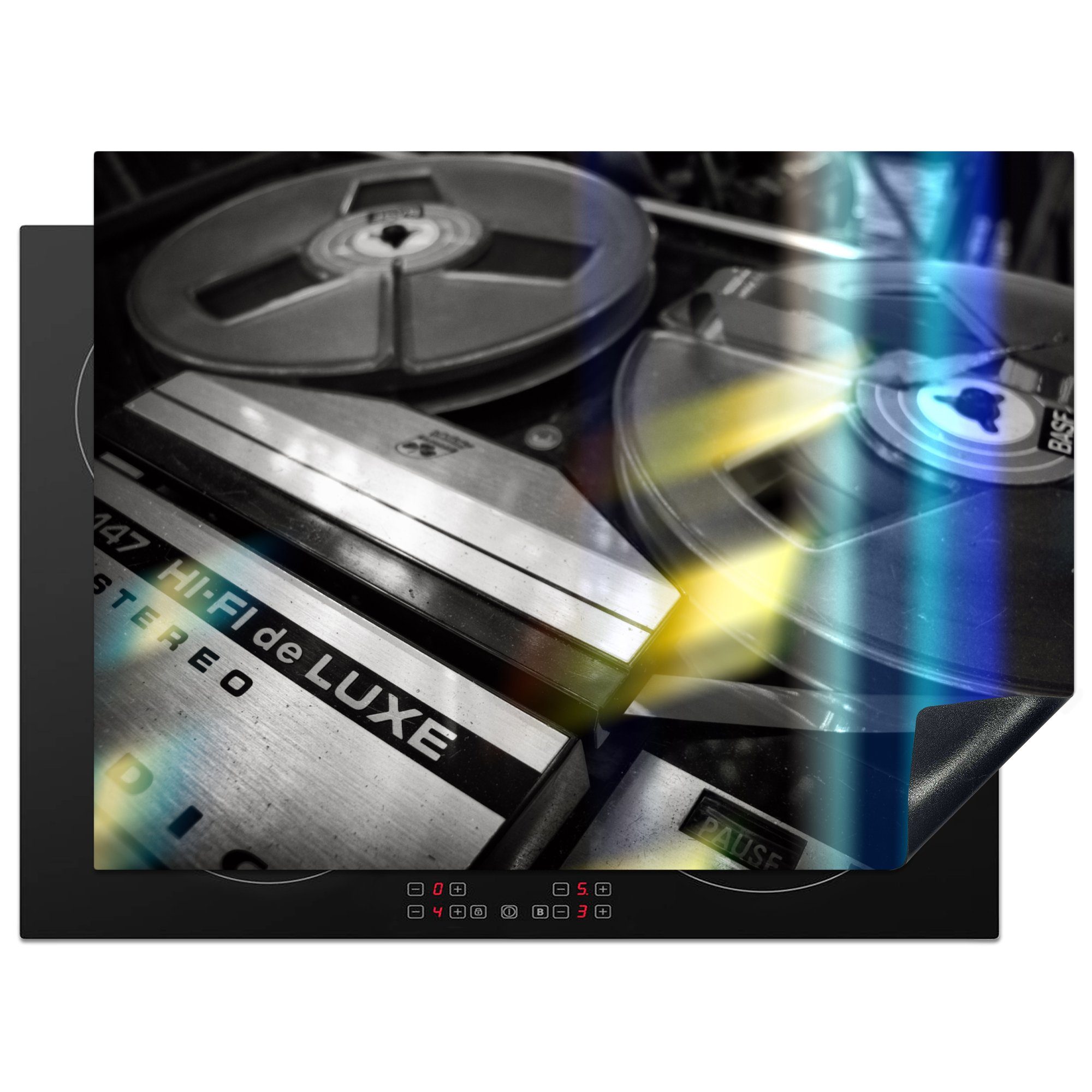 MuchoWow Herdblende-/Abdeckplatte Kassettenrekorder - Musik - Licht, Vinyl, (1 tlg), 70x52 cm, Mobile Arbeitsfläche nutzbar, Ceranfeldabdeckung