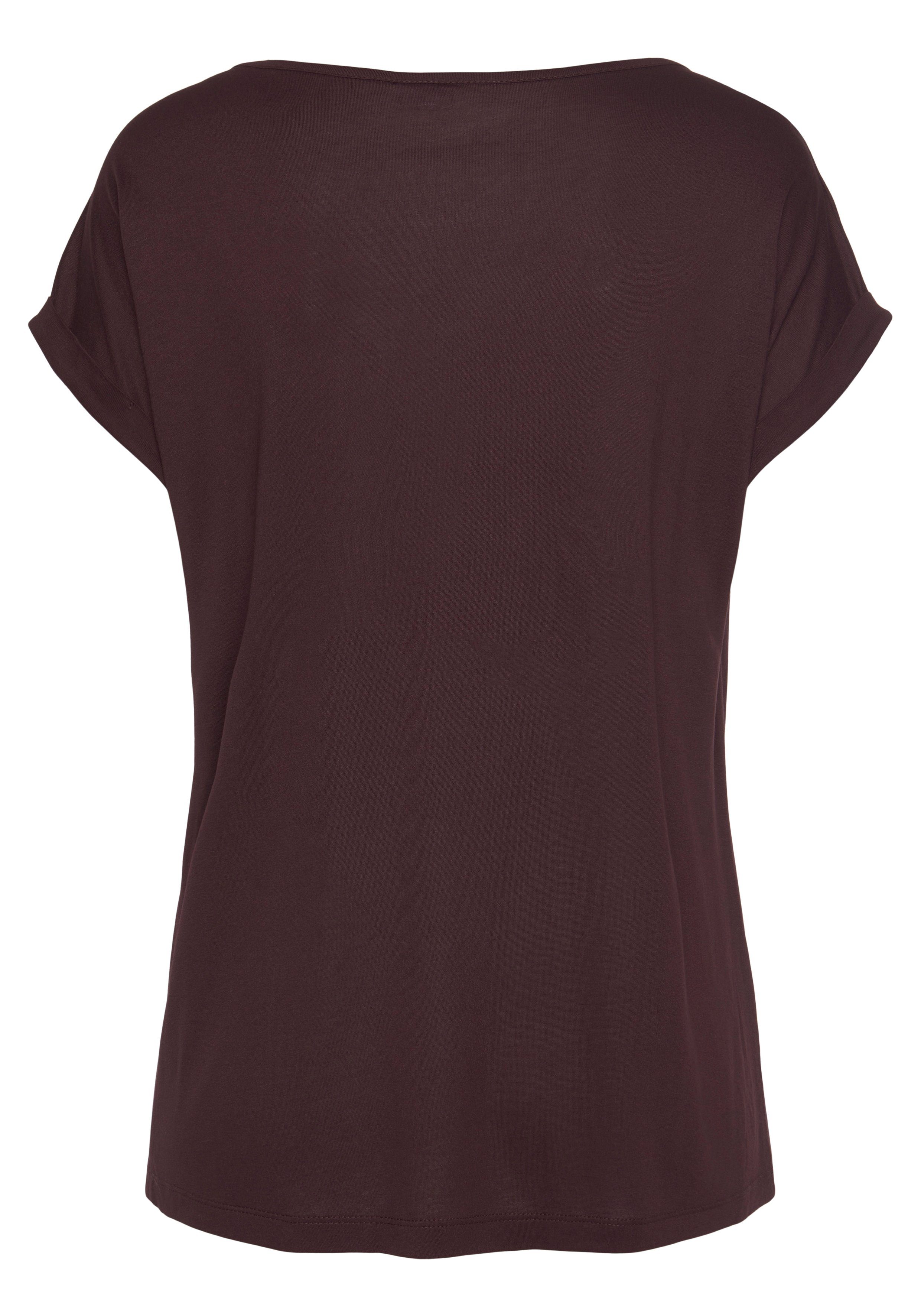 LASCANA Kurzarmshirt mit Rundhalsausschnitt, Jerseyware, Ärmelaufschlag, Basic – Bild 4 von 5
