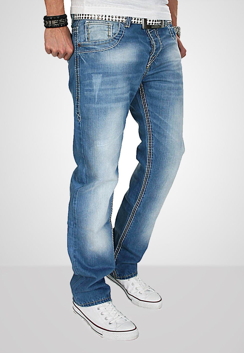 Alessandro Salvarini Straight-Jeans ASFimio auffälligen Nähten mit dicken