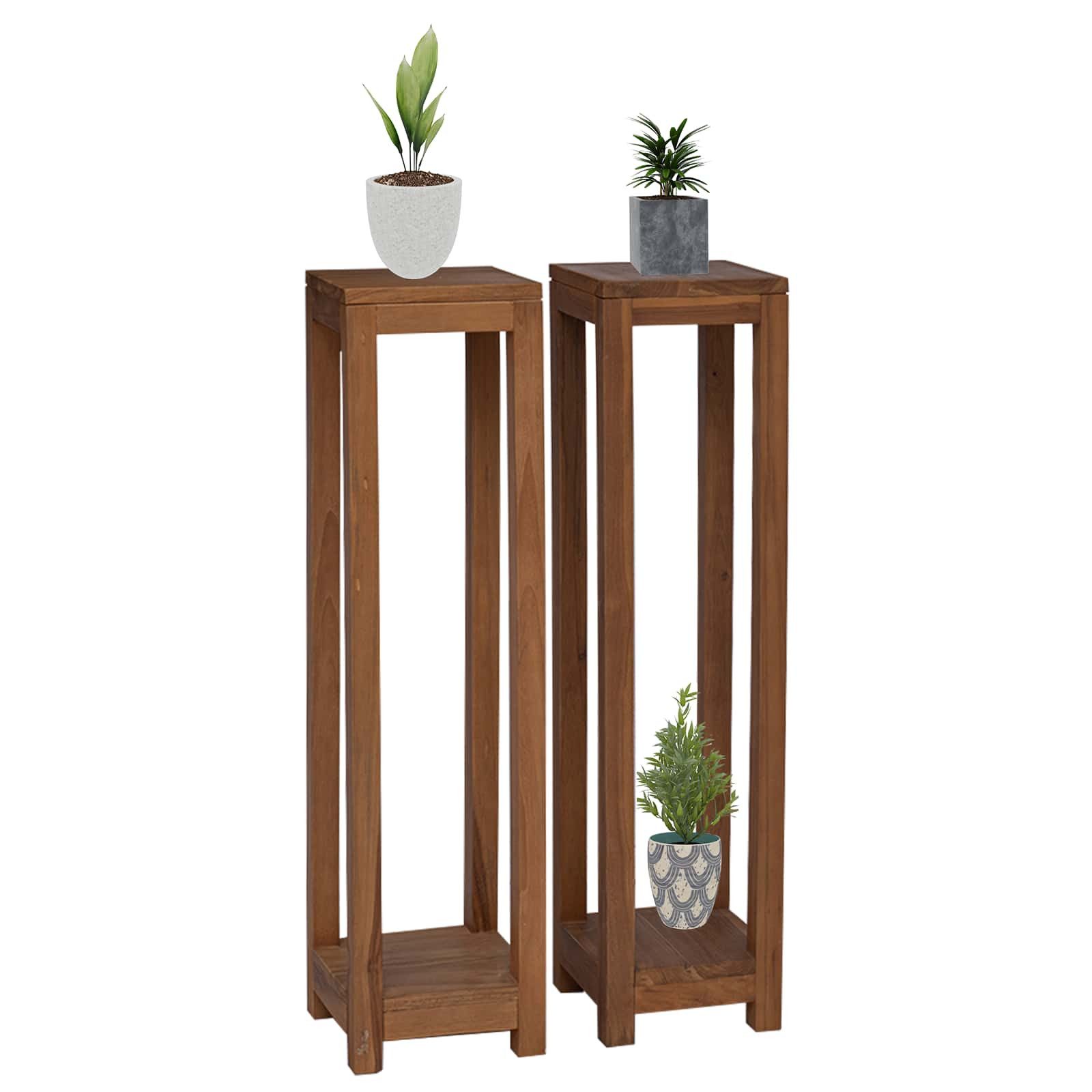 vidaXL Blumenständer Pflanzenständer 2 stk. Natur 25 x 25 x 100 cm Massivholz (2 St)