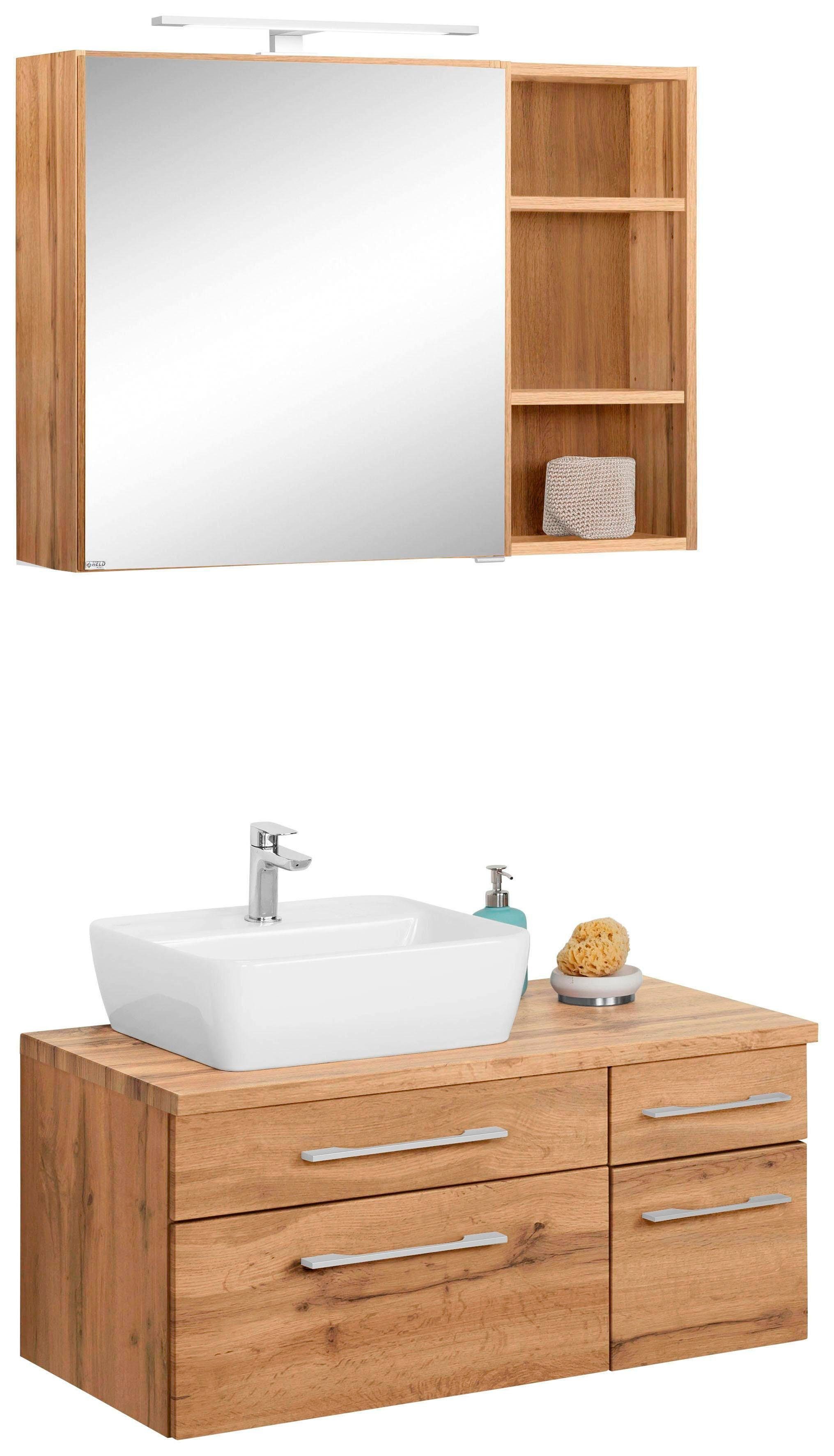 welltime Badmöbel-Set Davos, (3-St), Breite 50 cm, mit eckigem Waschbecken