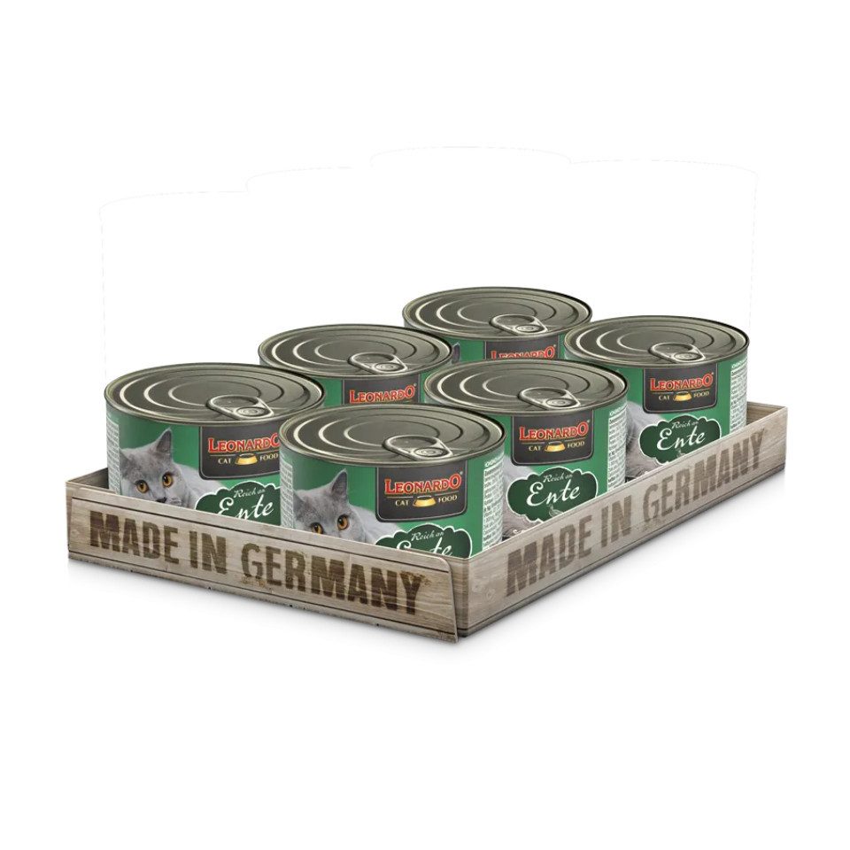 Leonardo Catfood Ente - hochwertiges Nassfutter ohne Getreide & Zucker 6x200g, Nassfutter für: Katzen von Leonardo Catfood