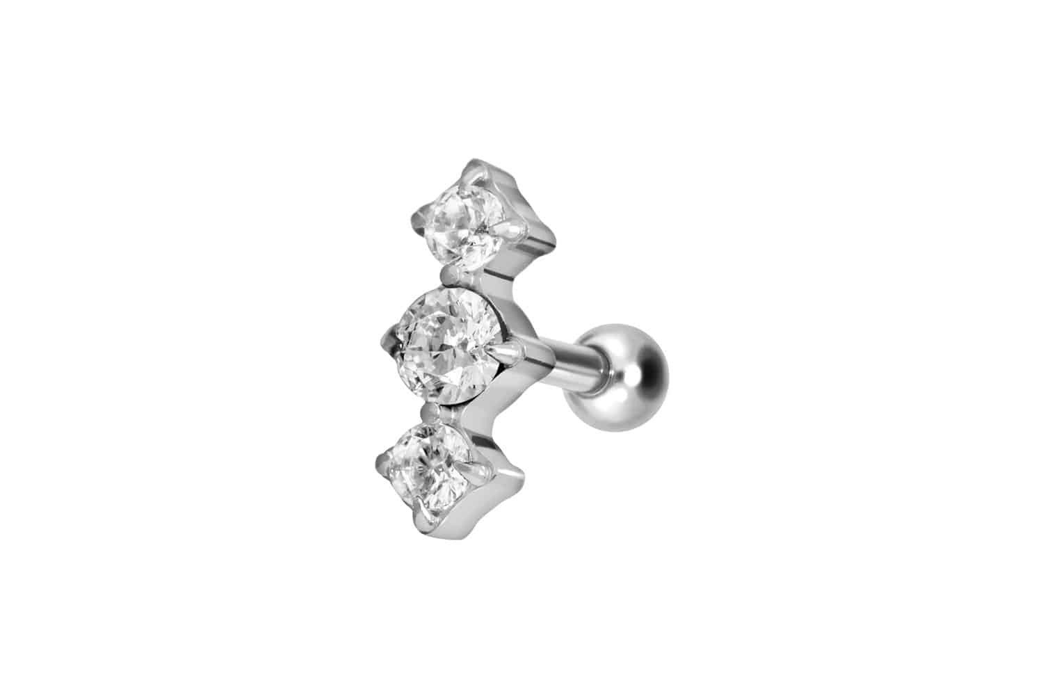 Piercing-Set Titan Ohrpiercing mit Innengewinde 3 EINGEFASSTE KRISTALLE